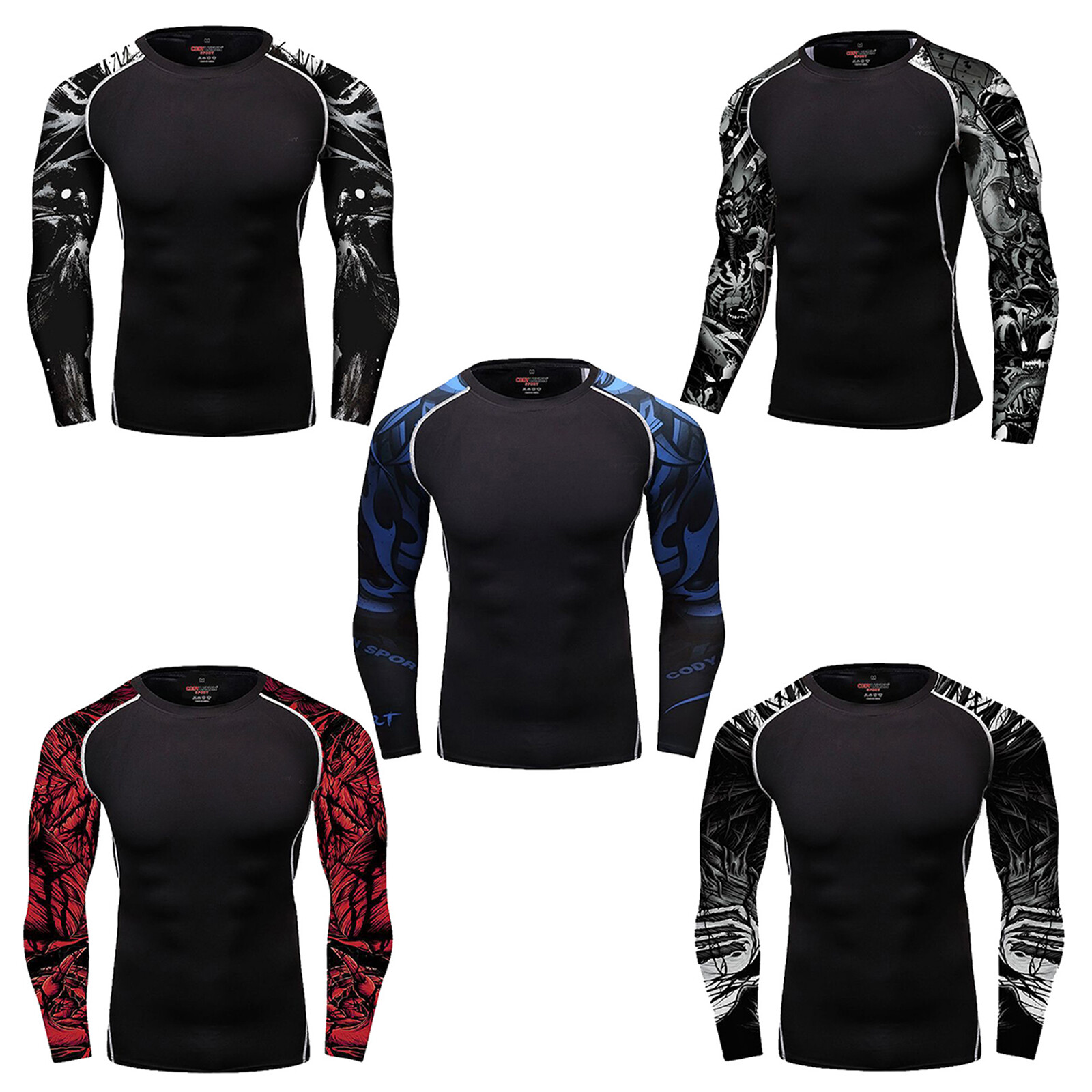 Mens Compression Shirt Base-Layer Sports Top Long-Sleeve Gym Quick Dry T-Shirts