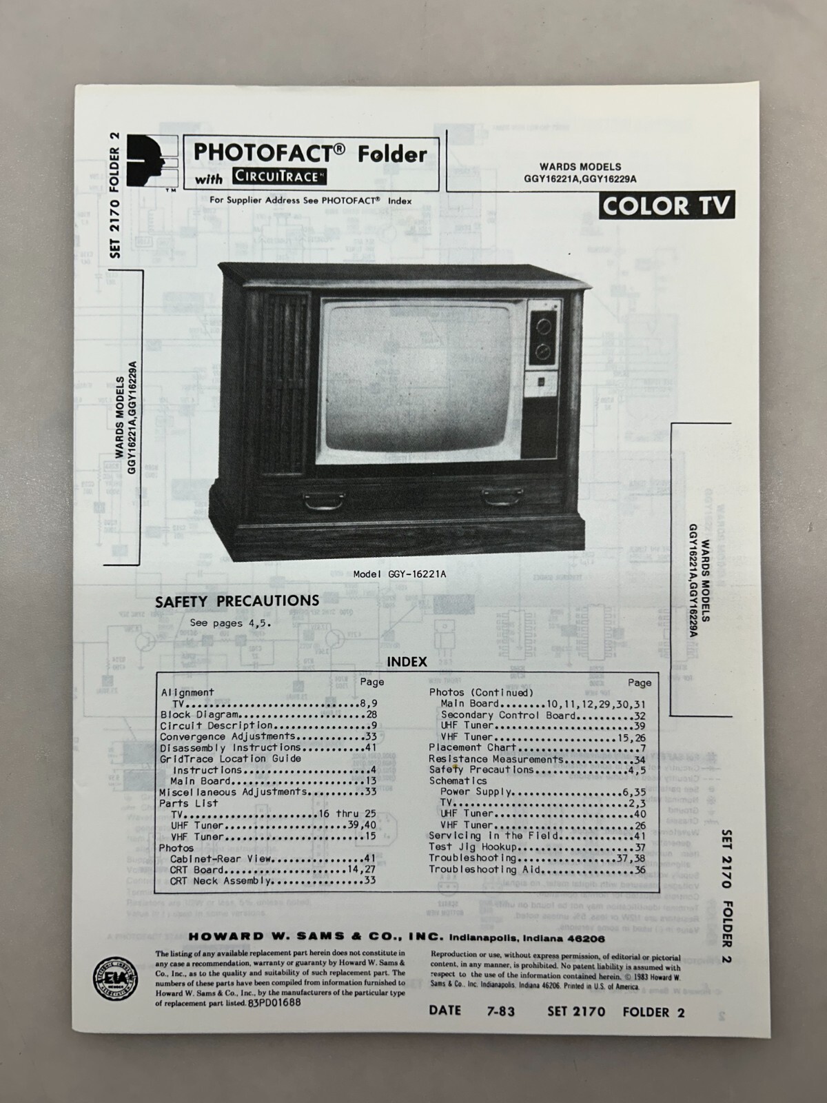 Wards GGY16221A GGY16229A Service Manual Sams Photofact Free Shipping