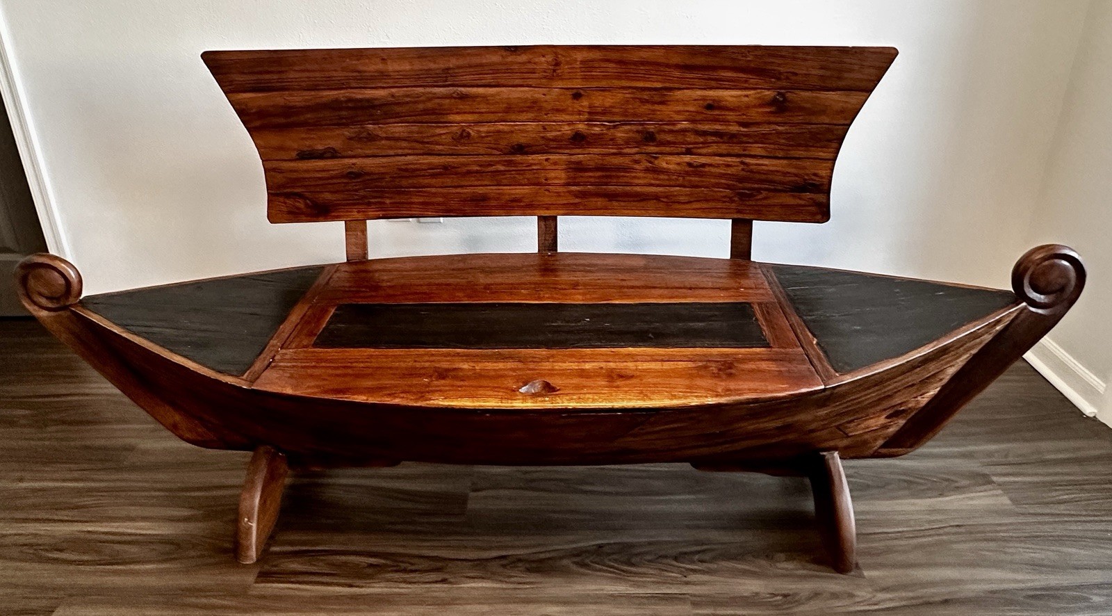 7ft Handcrafted Wooden Boat Bench Balinese/Indonesian Inspired Nautical Design