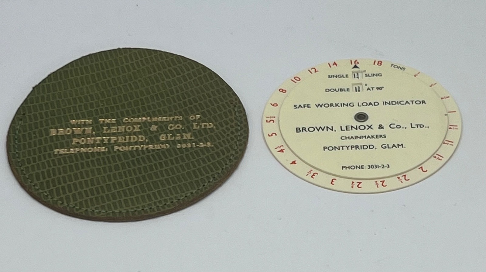 Vintage Brown Lenox Co. Chain Makers Safe Load Indicator Plastic Dial With Pouch