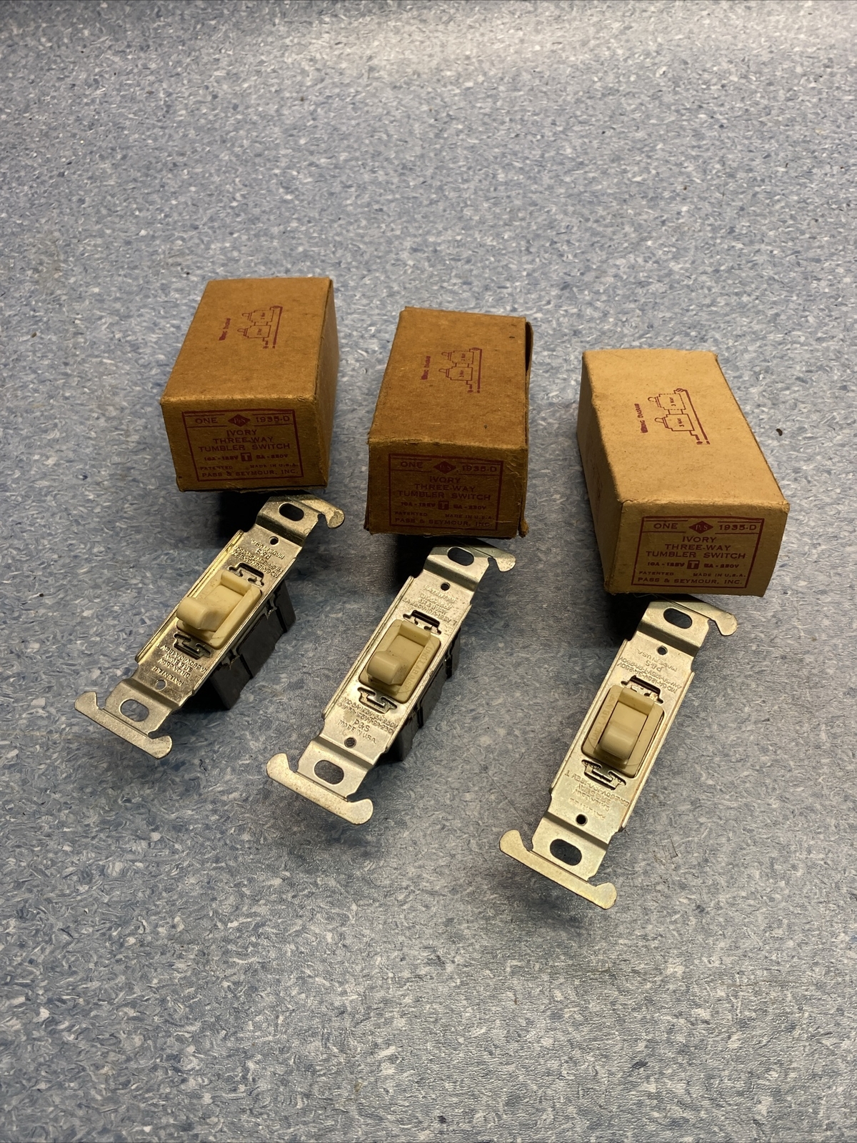 3 Vintage 1950’s ORG Boxes Light Switches Collector Only PASS SEYMOUR Electrical