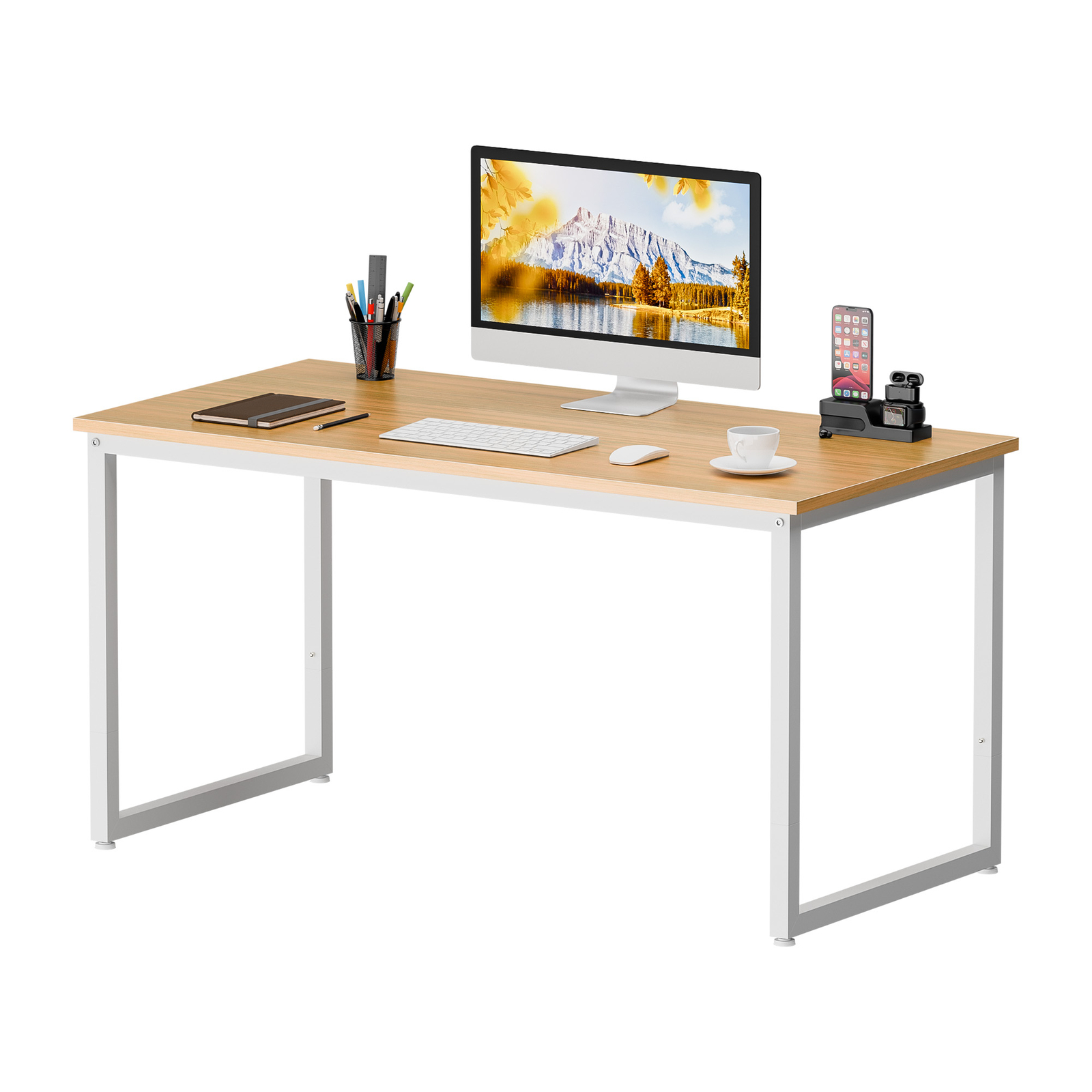 47" Modern Espresso Rectangular Dining Table Office Desk Computer Table, Natural