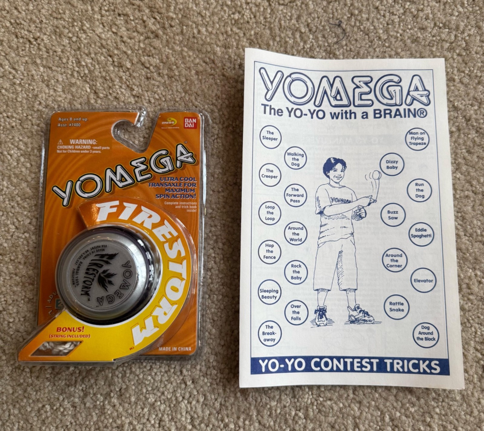 NEW, 1999 FACTORY SEALED YOMEGA PURPLE FIRESTORM BANDAI YO-YO + YOMEGA TRICKS!
