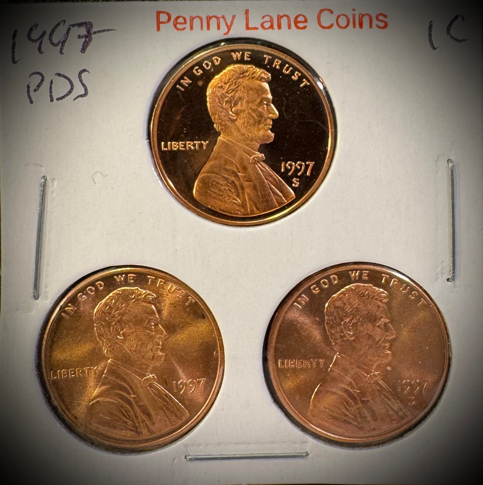 1997 P D S Lincoln Memorial Cent UNCIRCULATED + PROOF 3 Coin Lot