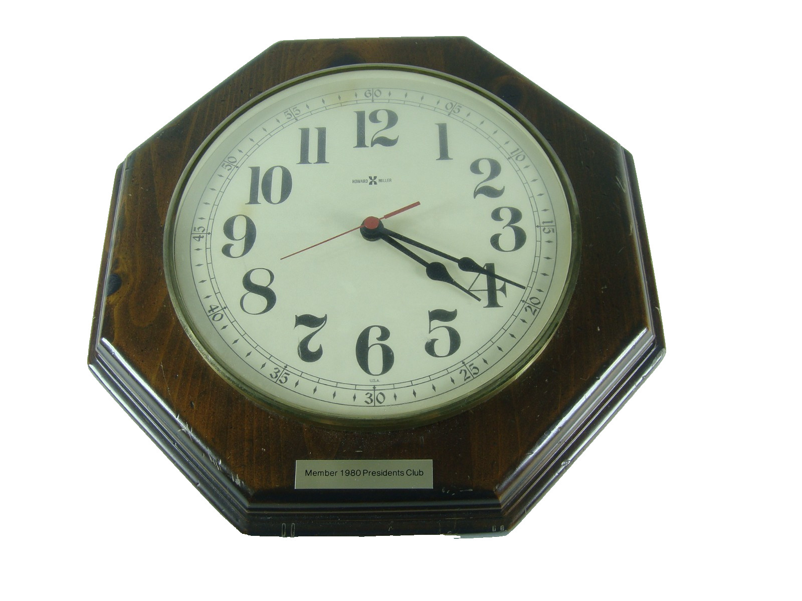 Vintage Howard Miller Octagon Clock WORKS w Tick Sound 15 Inch Presidents Club