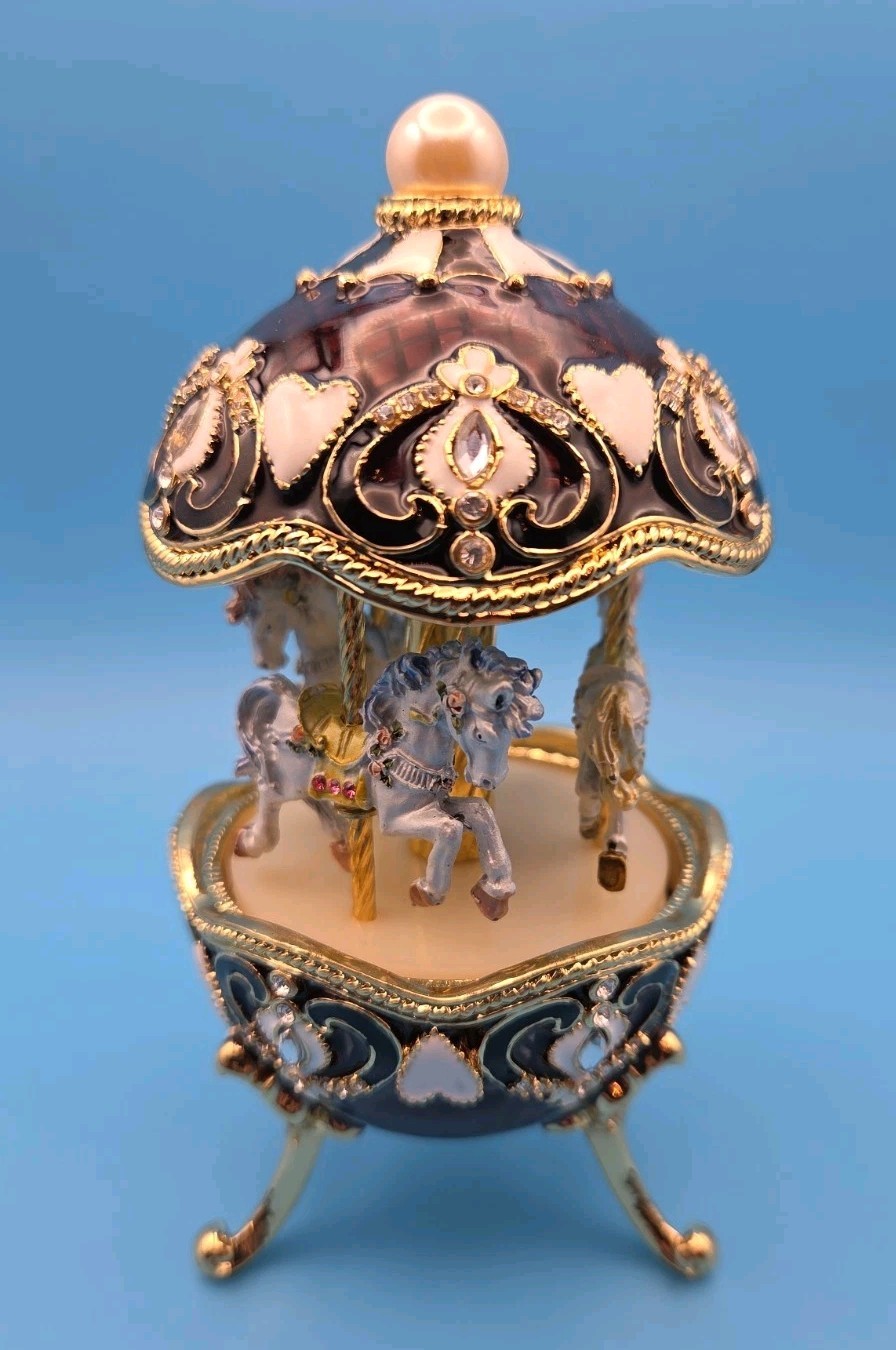 Keren Kopal Dark Brown Musical Carousel w/  Royal Horses E1130 Austrian Crystals