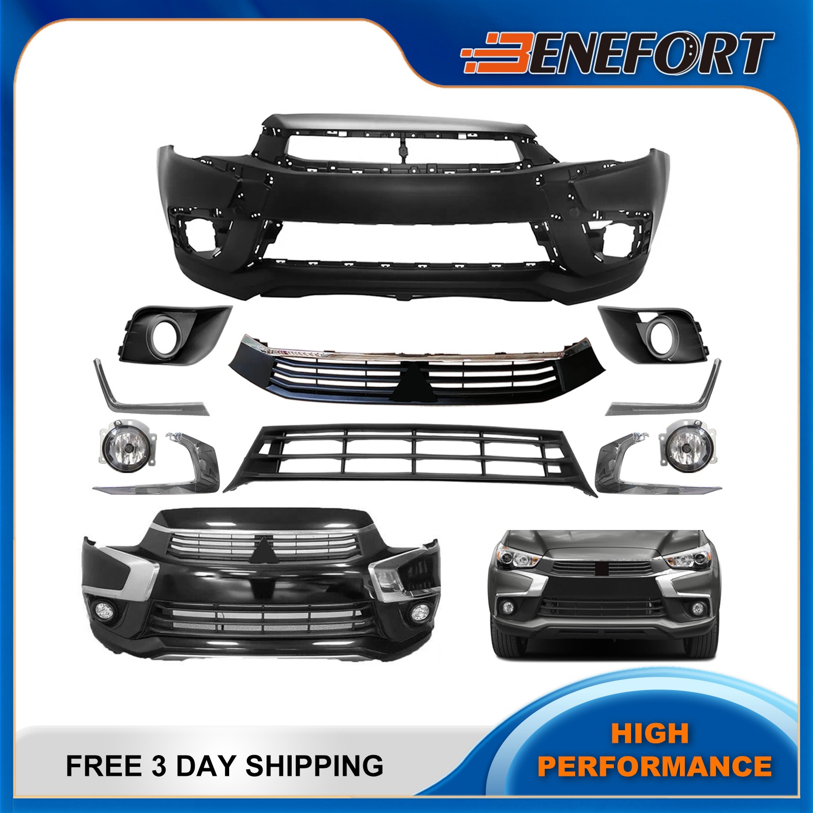 For 2016-2019 Mitsubishi Outlander Sport Only Front Bumper Cover Kit W/ Fog Lamp