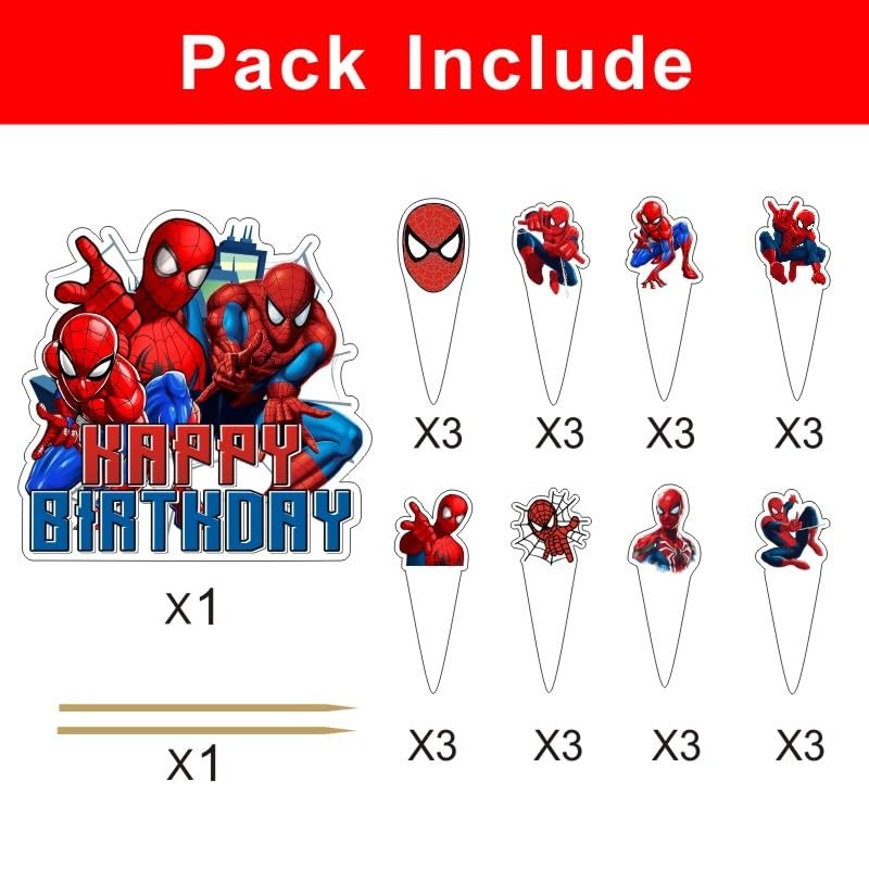 25pcs Spider Cake Decorations with 1pcs Cake Topper, 24pcs Cupcake Toppers for