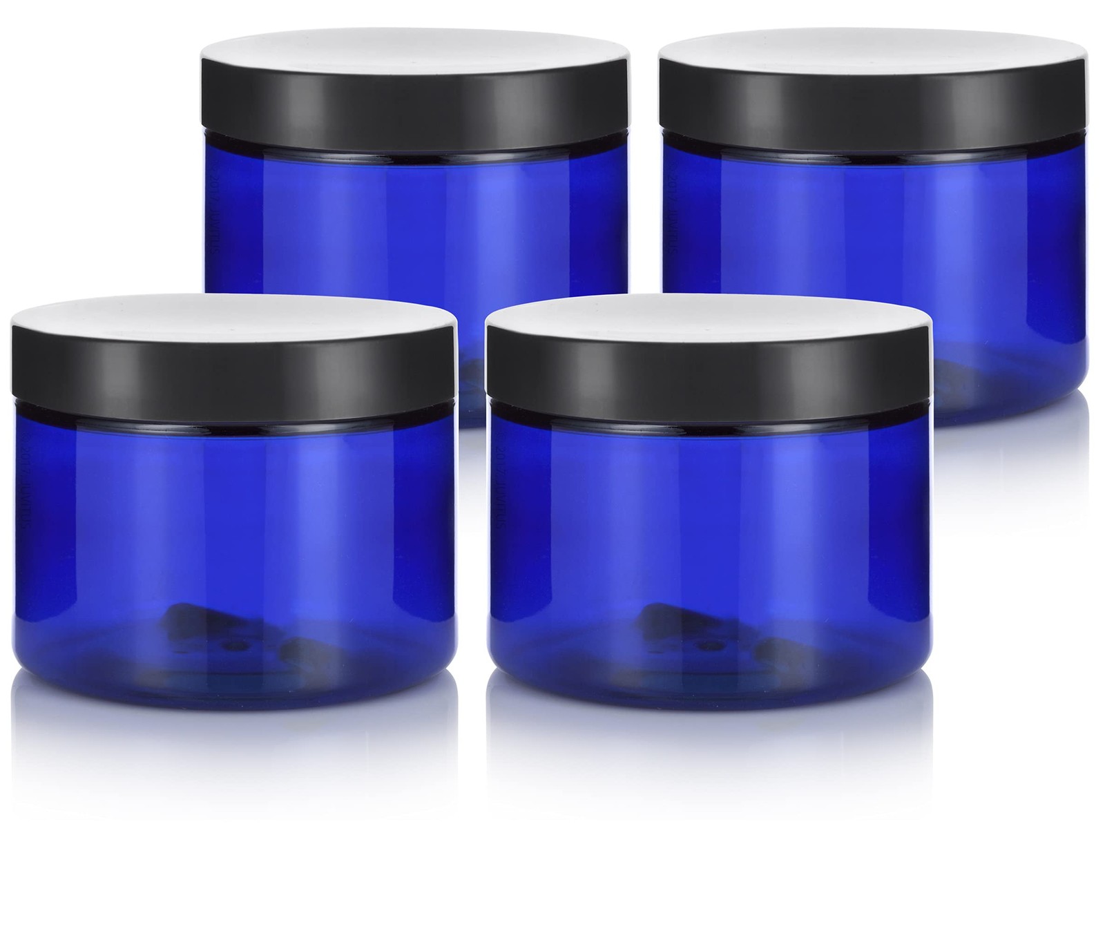 4 pack 6 oz Cobalt Blue PET Plastic Jar With Black Smooth Lids Refillable