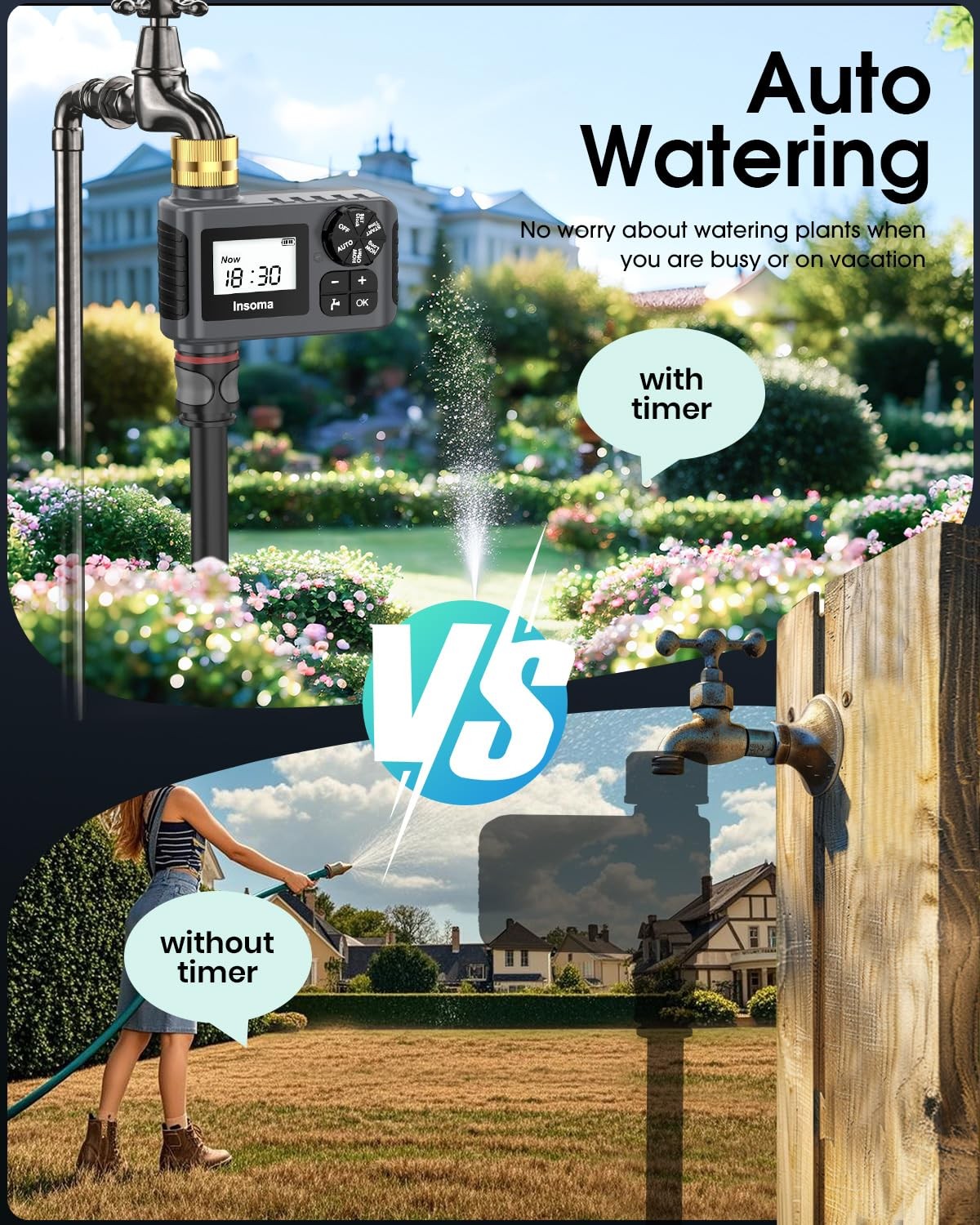Automatic Water Timer for Garden Hose Drip Irrigation with Rain Delay Mode