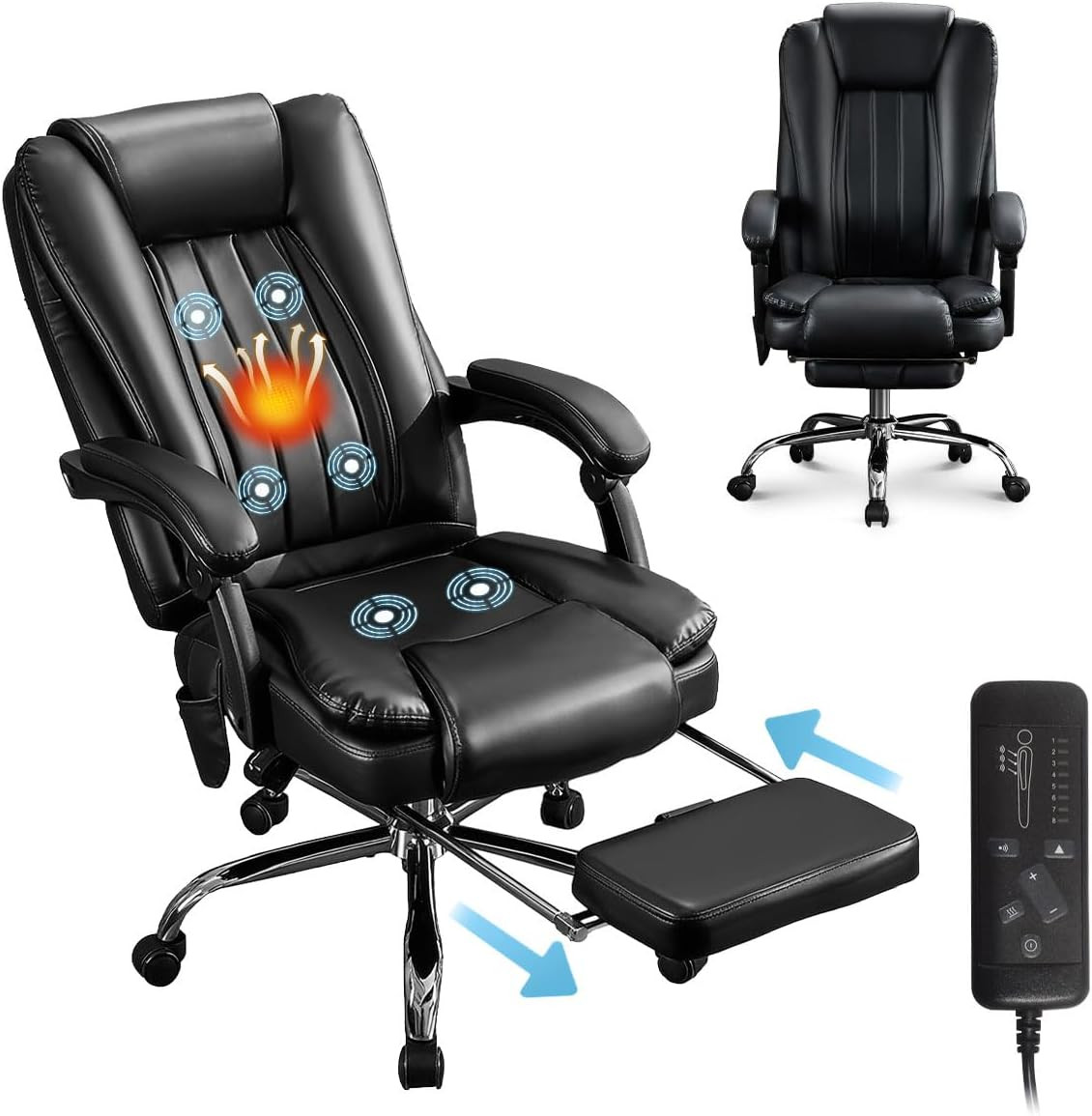 500Lbs Big and Tall Office Chair, 6-Points Massage Office Chair, Executive Heate