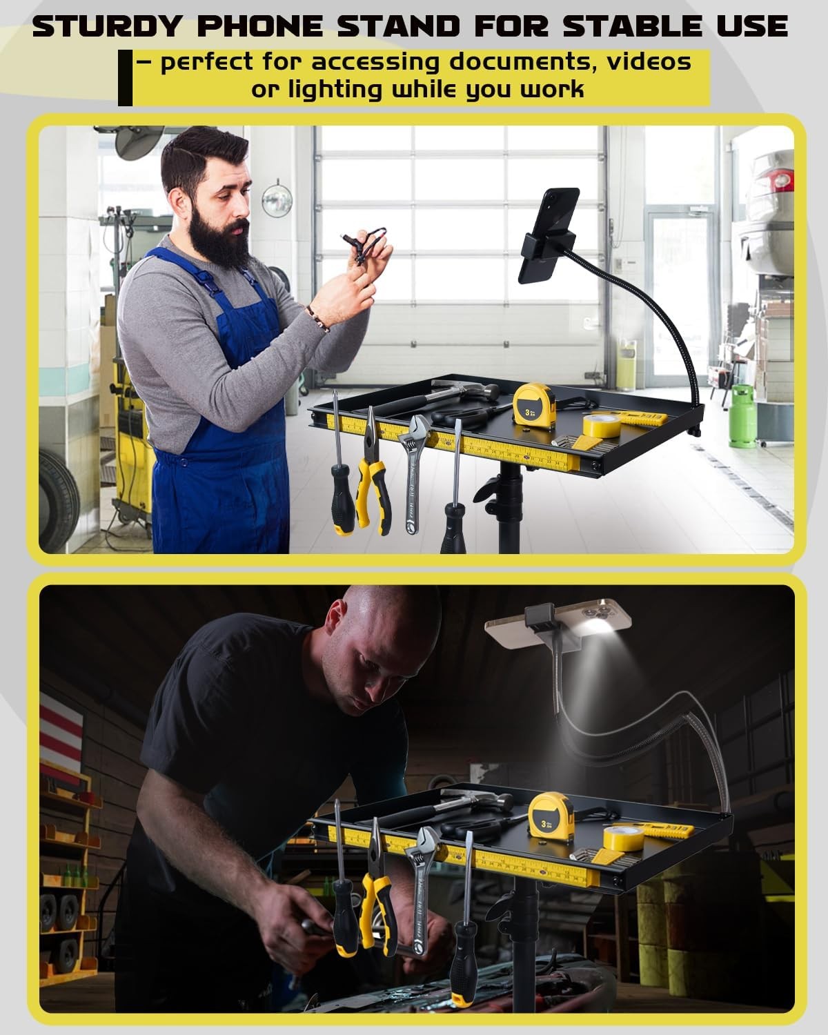 Rolling Tool Cart with Phone Stand, Portable Work Table Mobile Service
