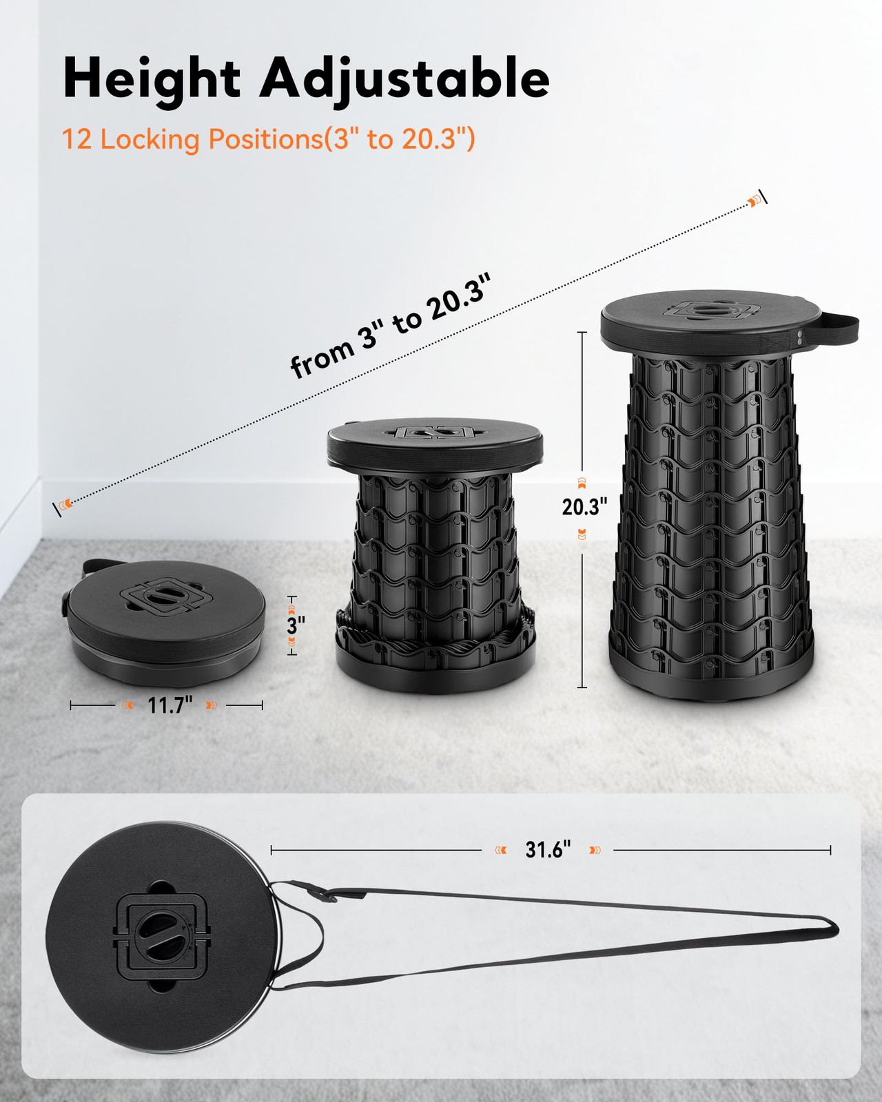 imodomio Portable Folding Stool Black