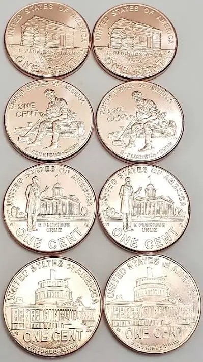 2009-P&D  @  Uncirculated"  (LP-1 to LP-4) set of 8 Lincoln Pennies, Log Cabin.