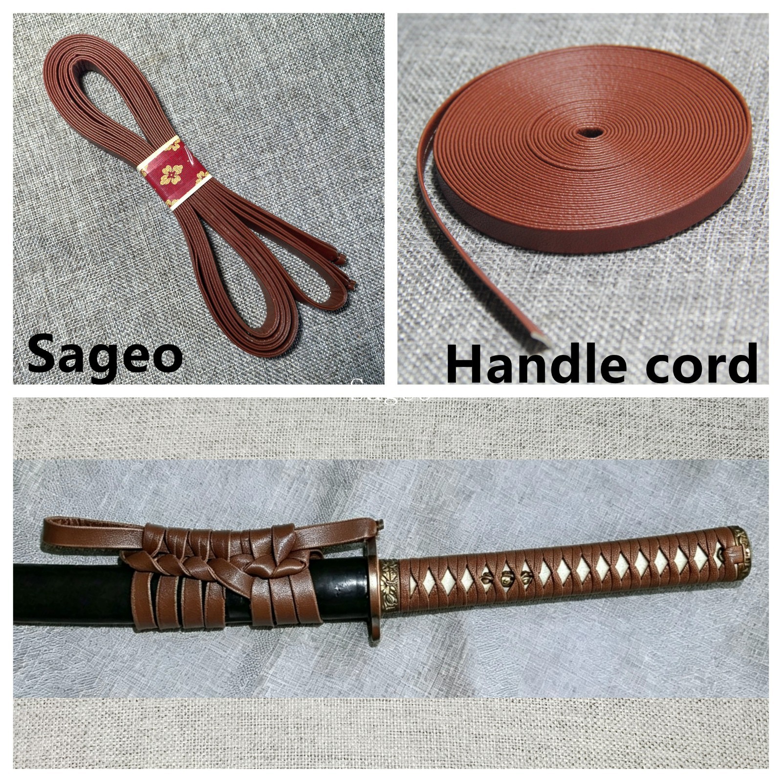 Wrapping Cord and Sageo, For Japanese Handle and scabbard, synthetic leather