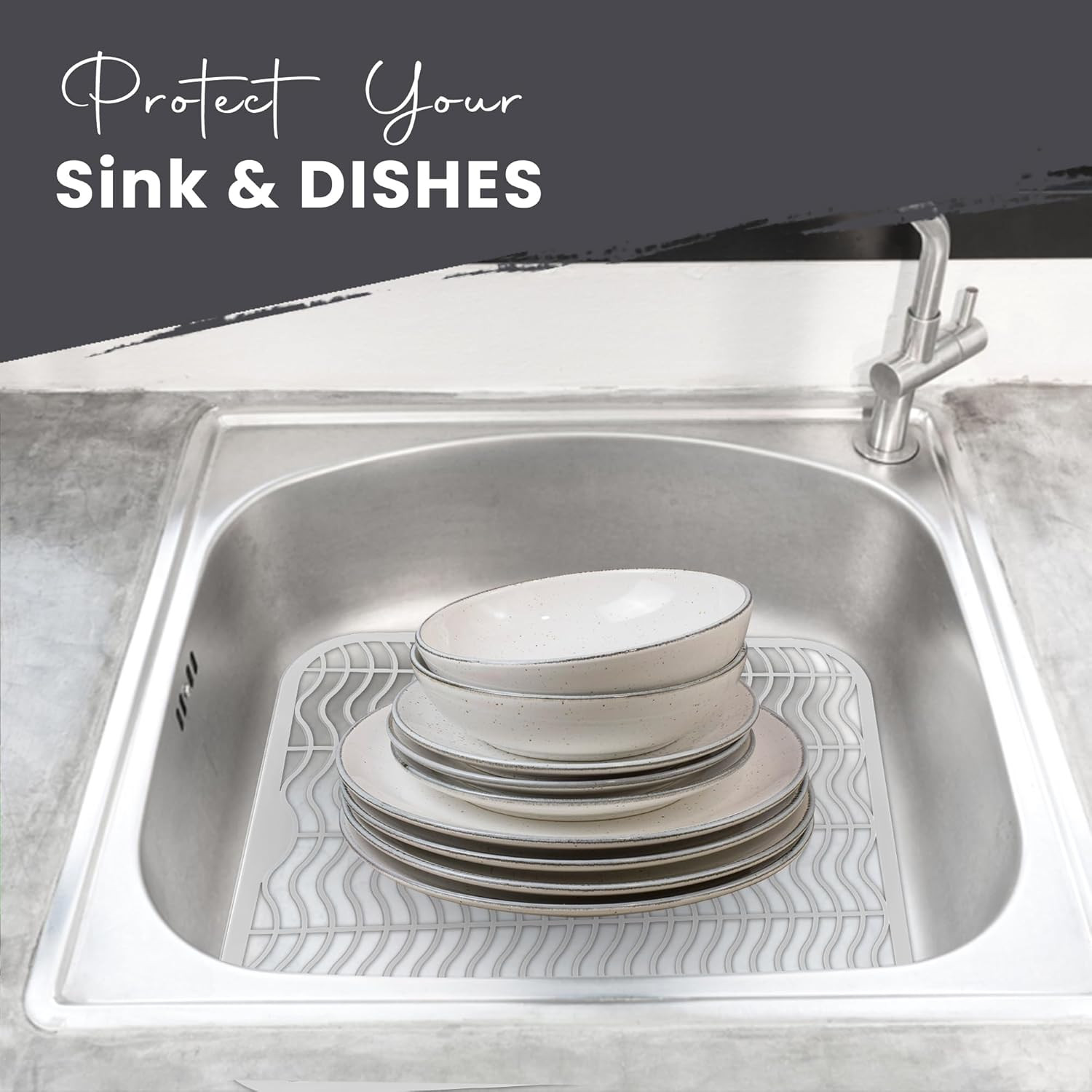2 Pc Kitchen Sink Protector Mat, 12x11in, Plastic Grid, White