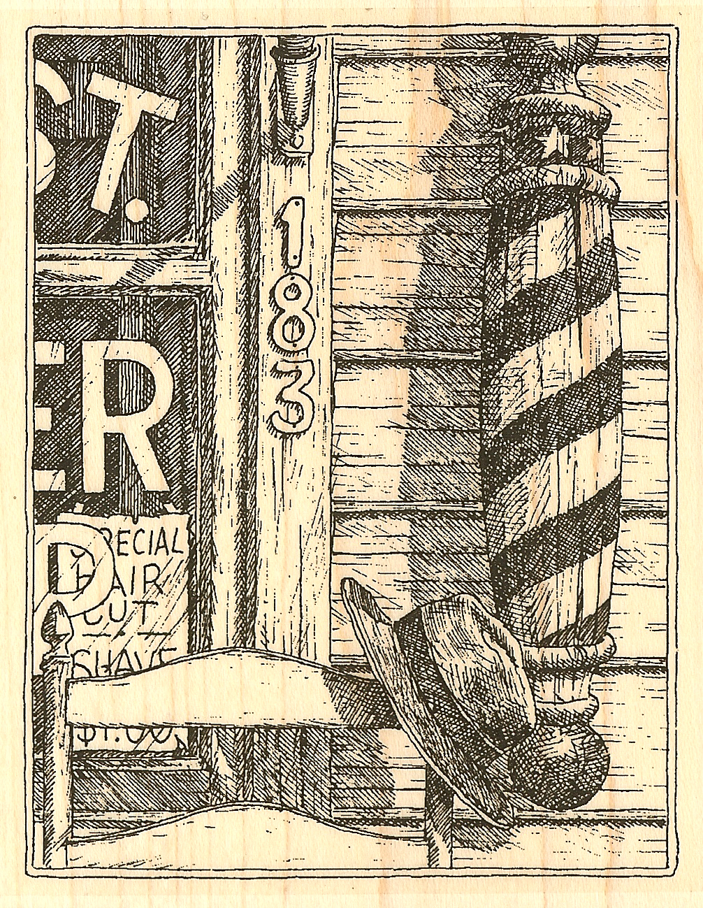Barbershop Scene Wood Mounted Rubber Stamp Impression Obsession H1865 NEW