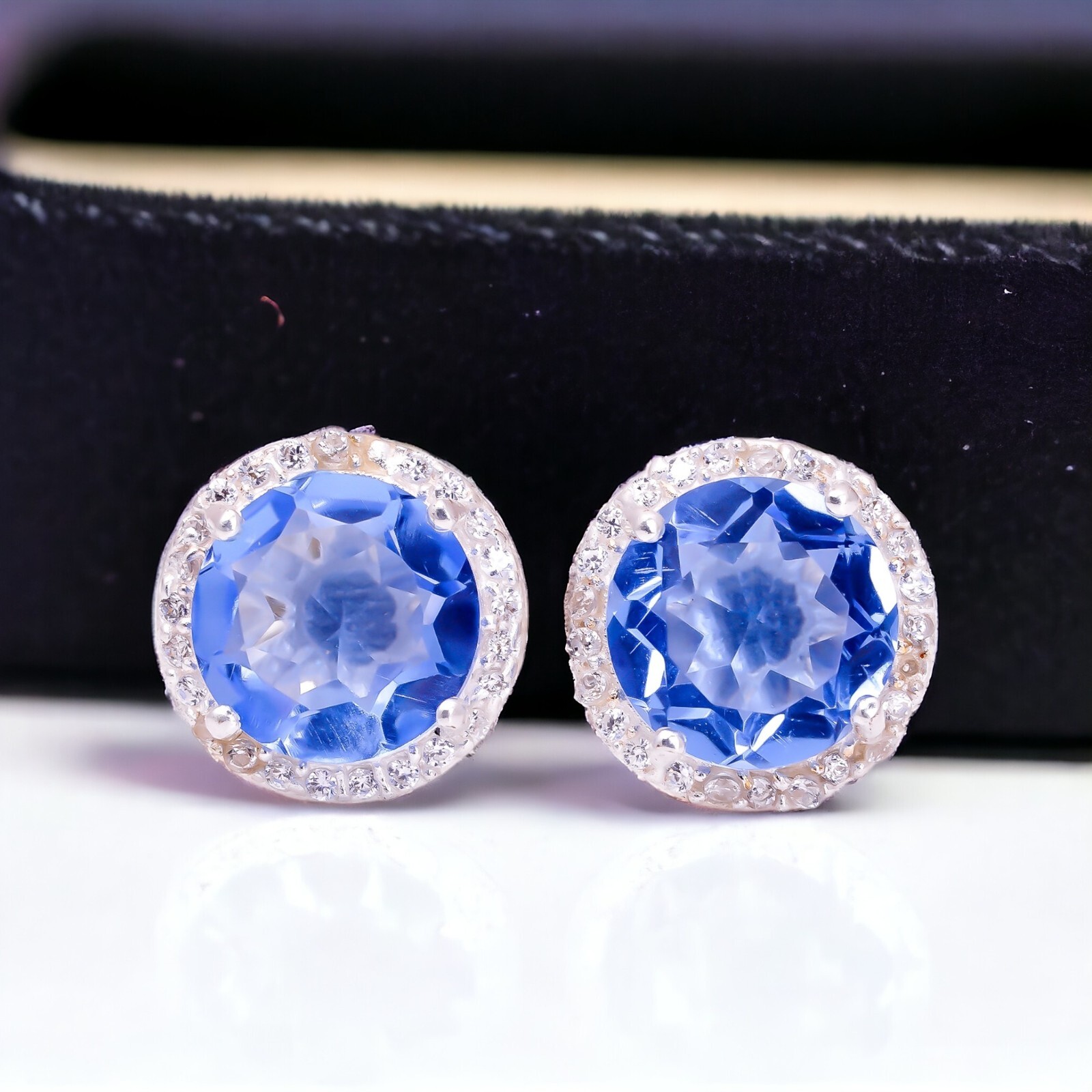 Natural Tanzanite Gemstone Dainty Stud Earrings 925 Silver Birthstone Jewelry