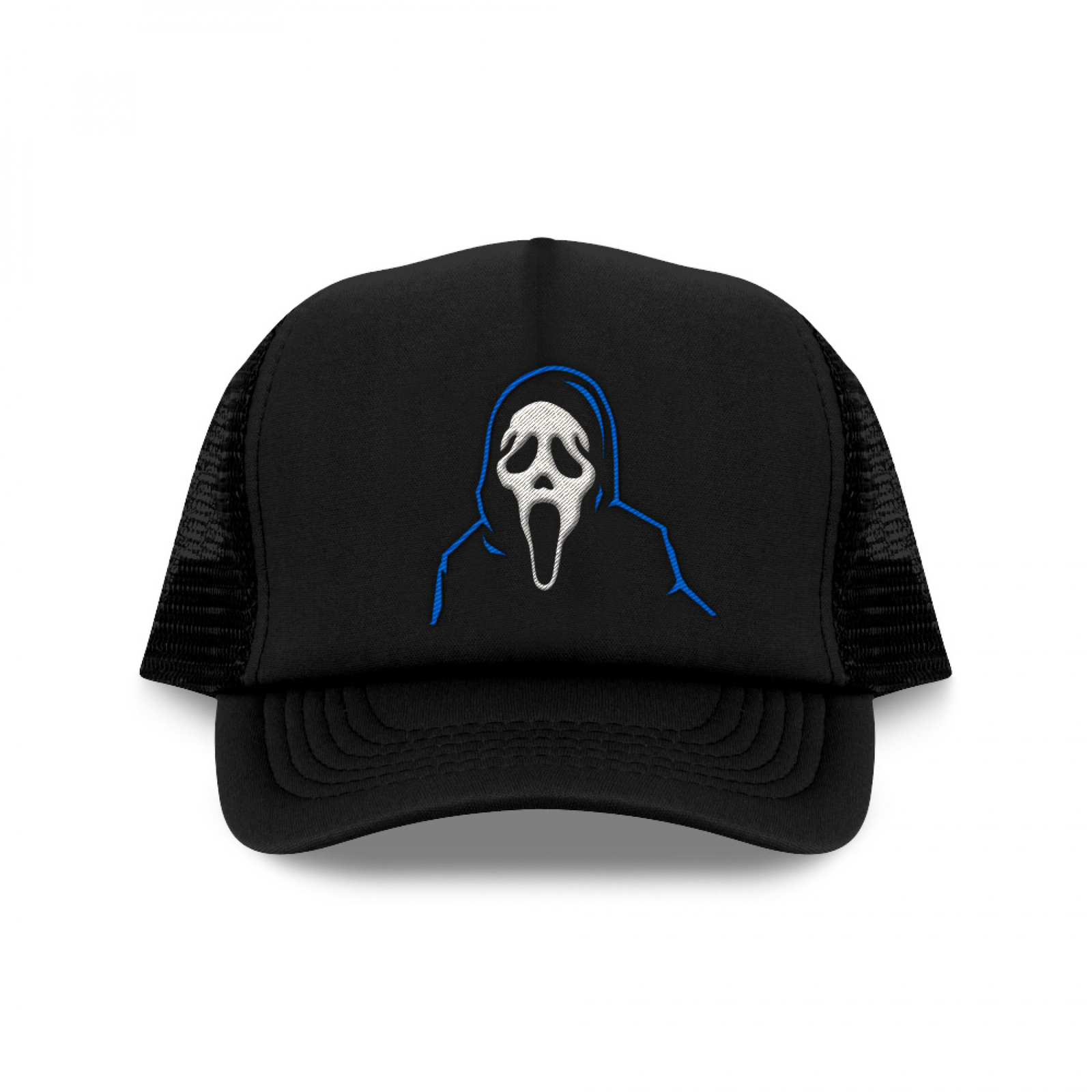 Ghostface Cape and Mask Embroidered Logo Trucker Hat Black