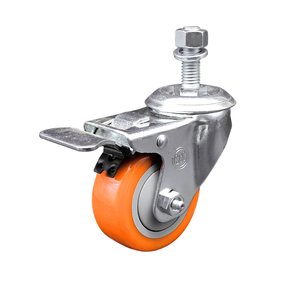 3 Inch 316SS Orange Polyurethane Swivel 12mm Stem Caster Total Lock Brake SCC