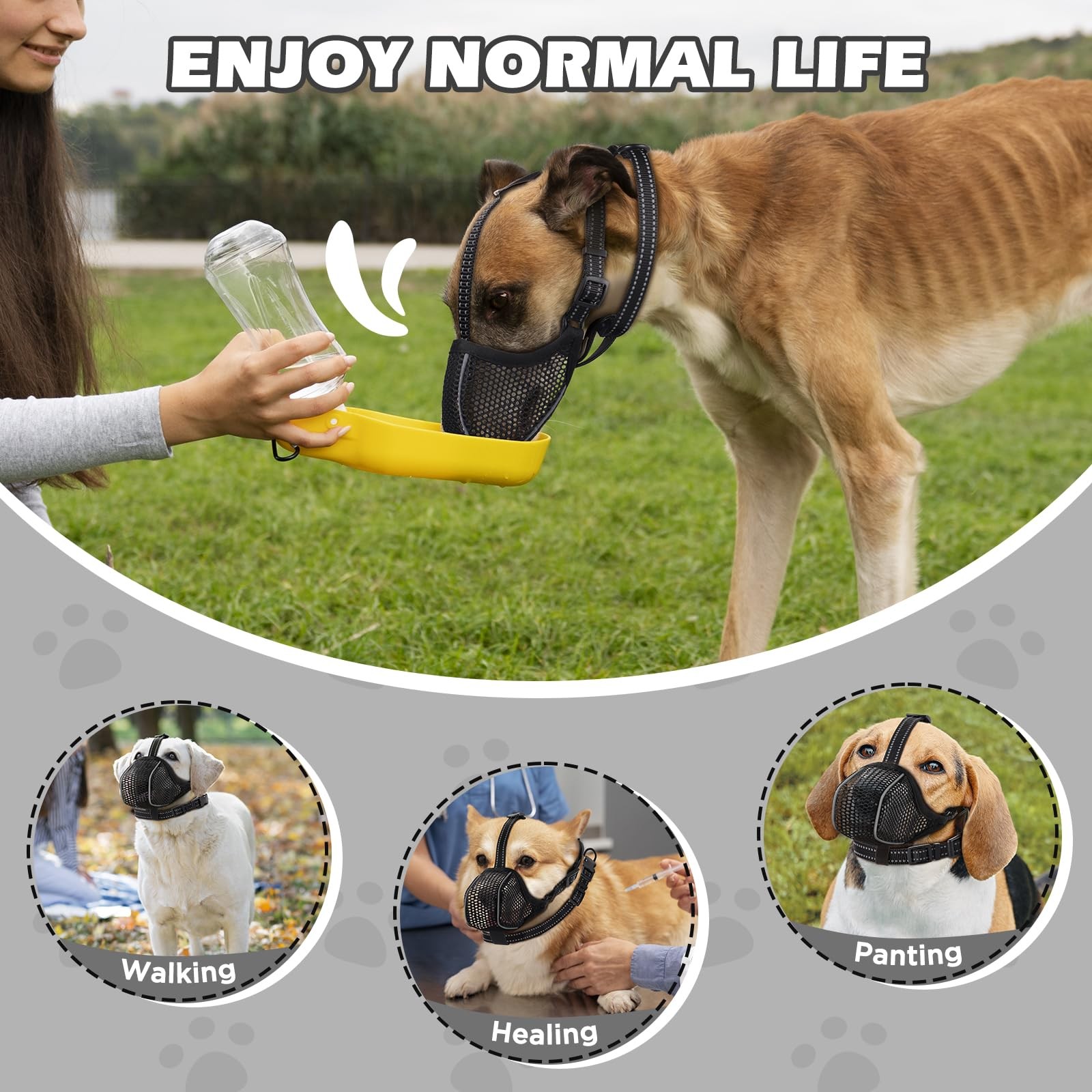 Mesh Dog Muzzle Adjustable Breathable Reflective Anti Bite Grooming Mask