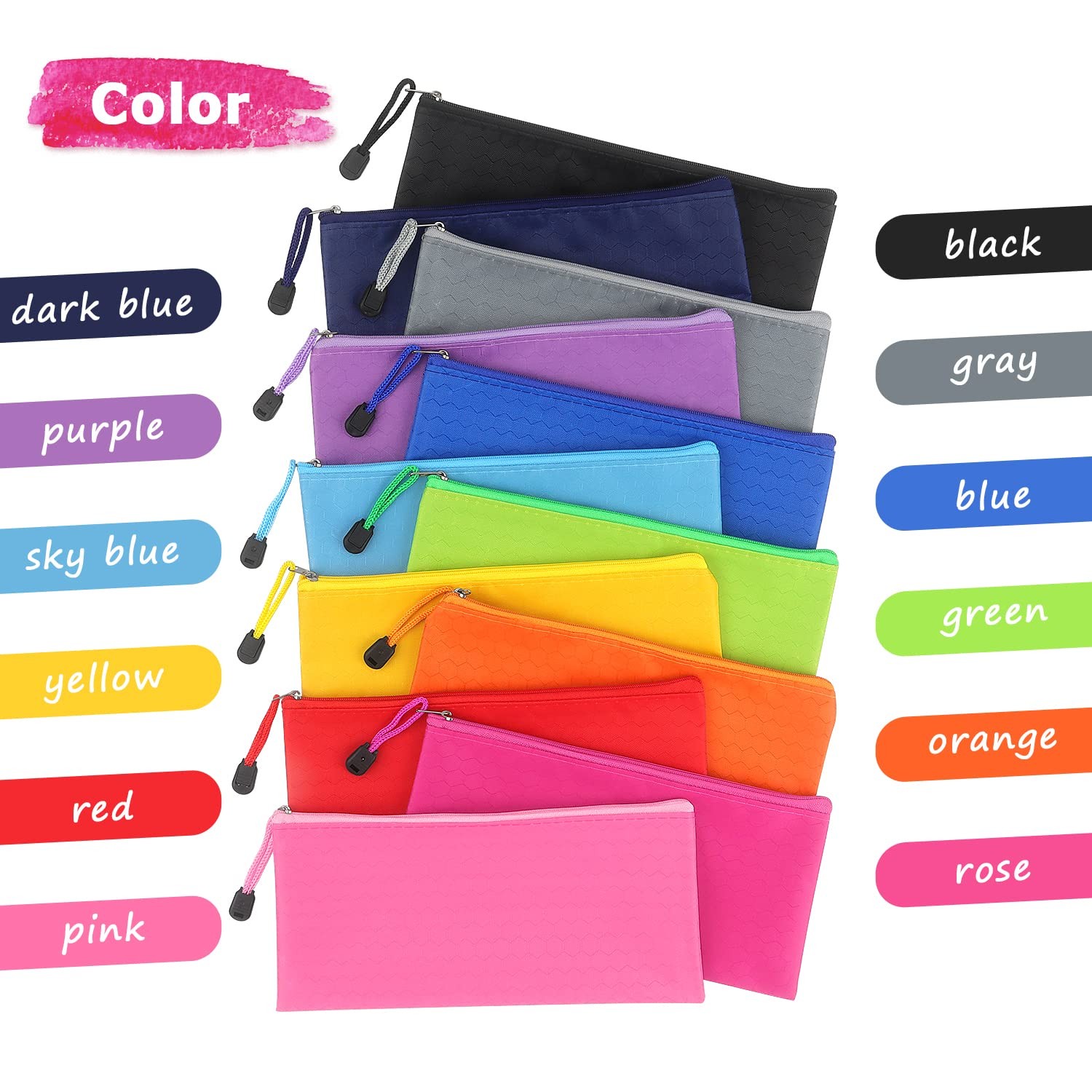 12 Pack Zipper Pouch, Bulk Waterproof Pouch Cases, Multi-Purpose Organizer Ba...