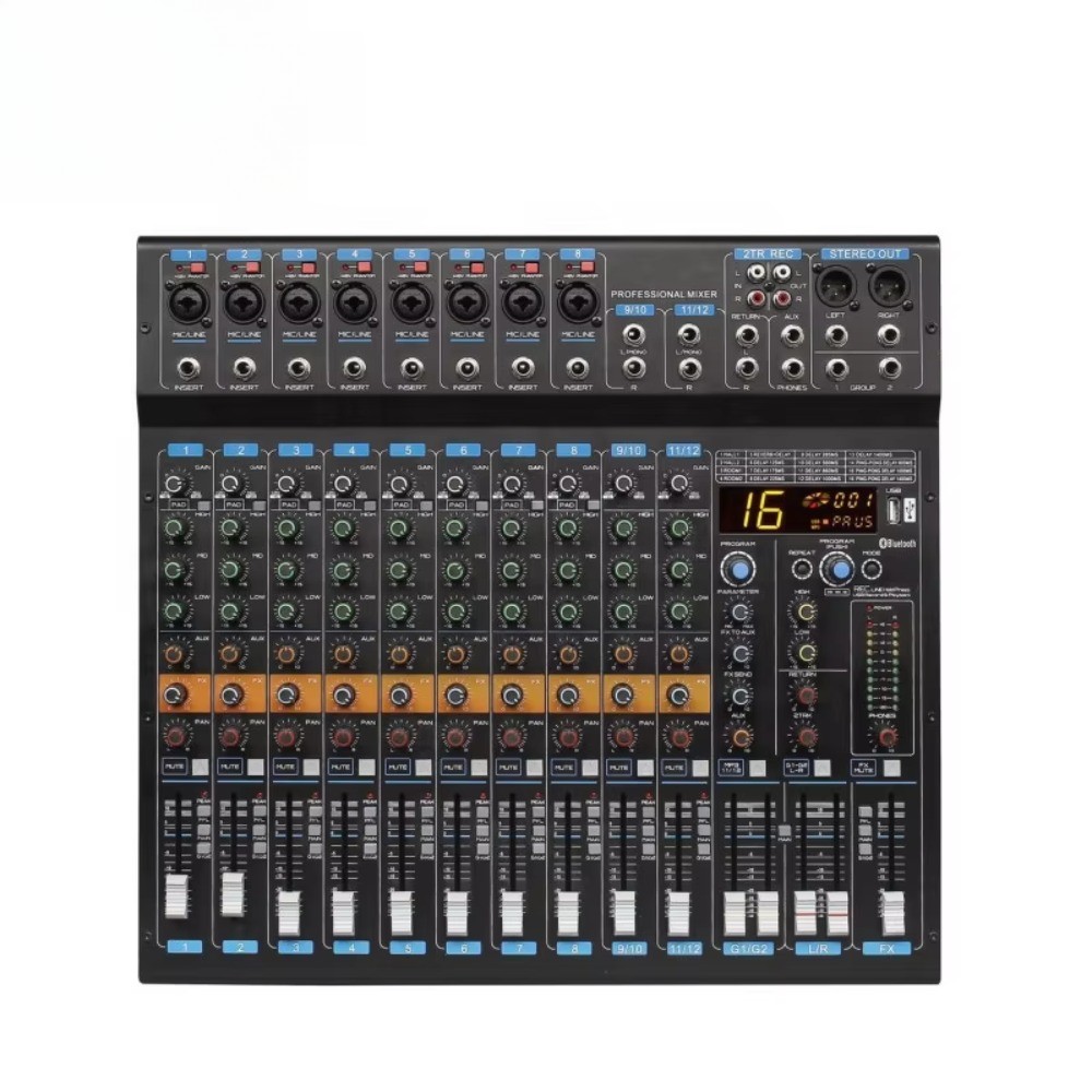 Professional 12-Channel Powered Digital Mixer with High-Quality Sound Output