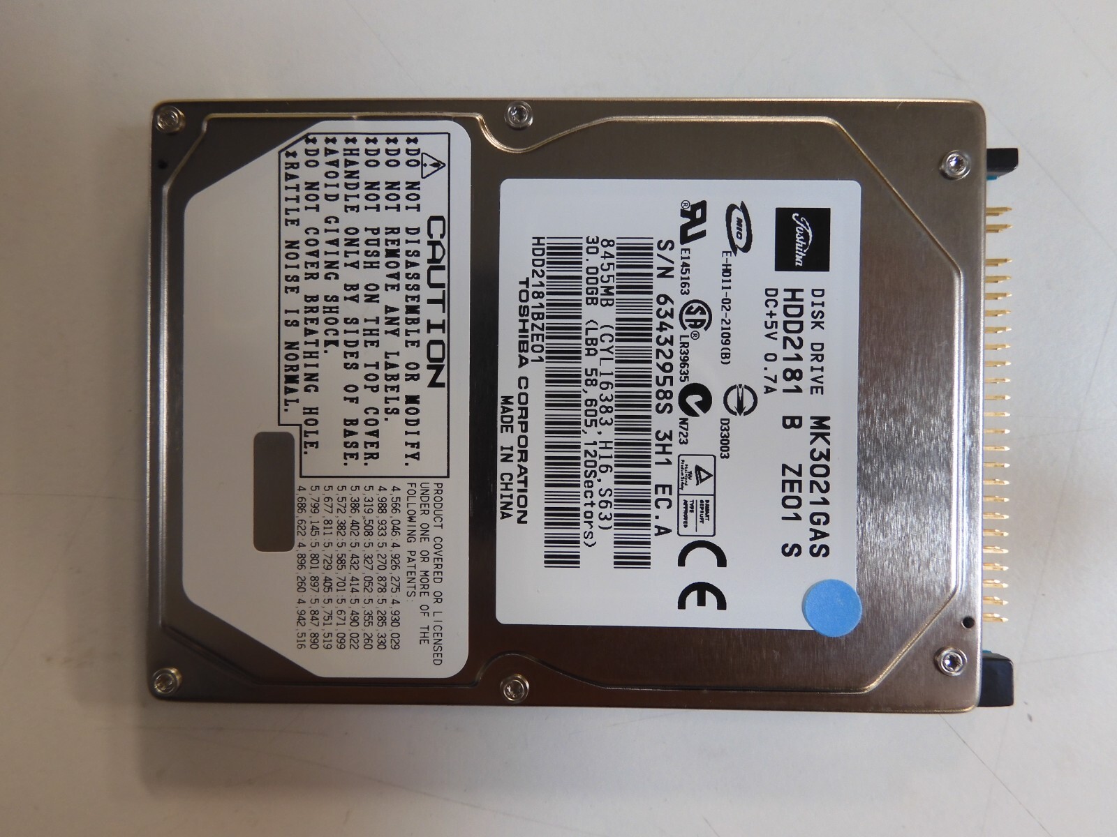 MK3021GAS TOSHIBA 30.0GB IDE 2.5" HDD. 9.5MM.  (COMPAQ PN: 300802-001)