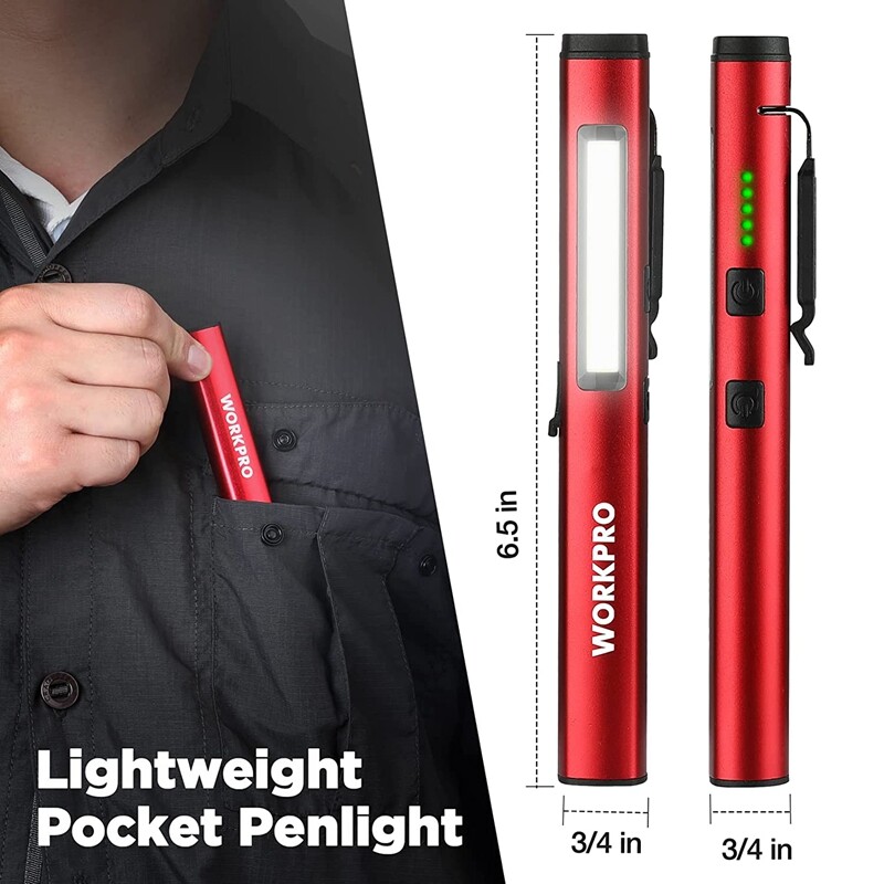 WORKPRO USB Rechargable LED Flashlight UV Black Light 450 Lumen Pocket Pen Light