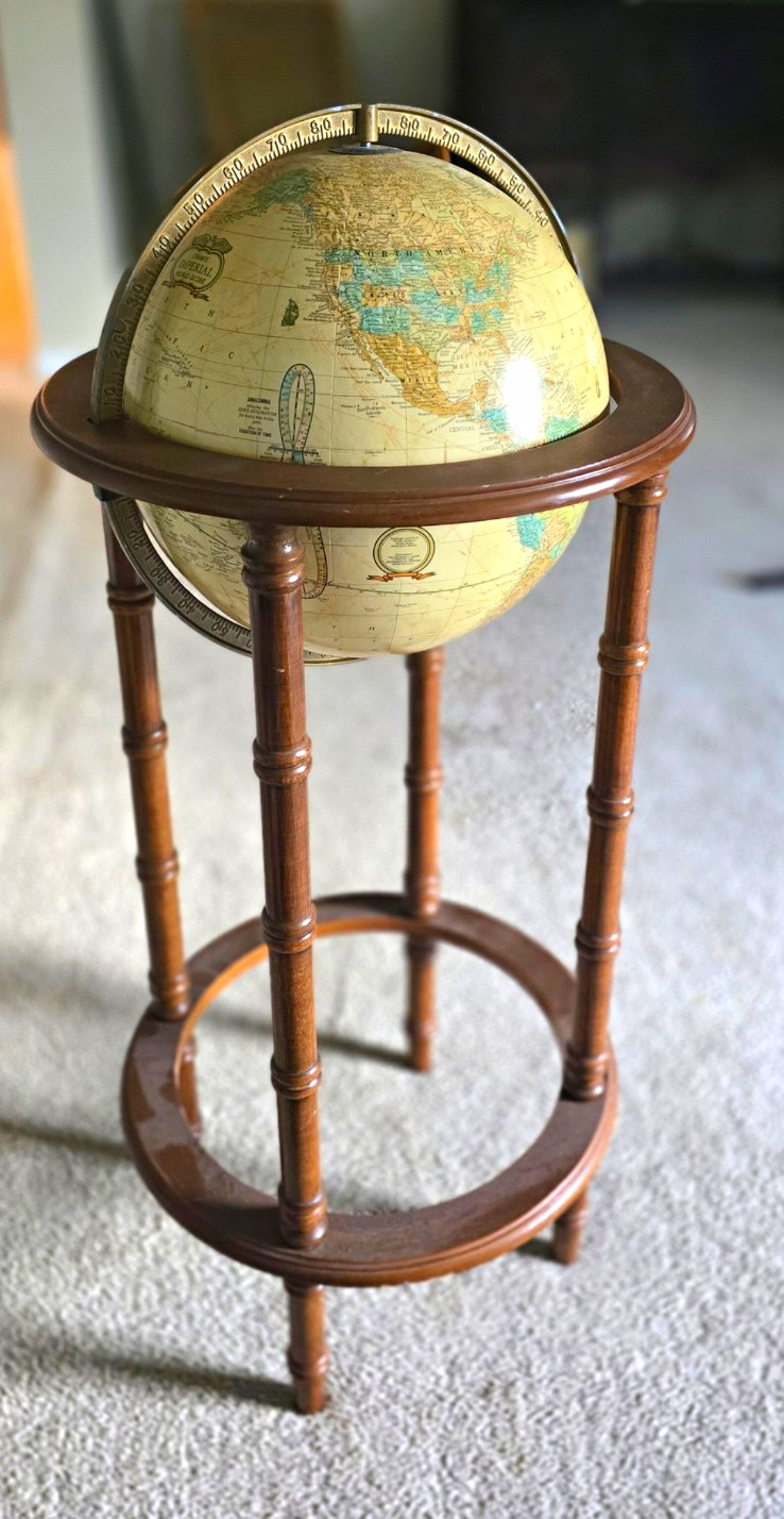 Floor Globe Rotating Free Standing Wooden Base Stand Brown Beige Multicolor