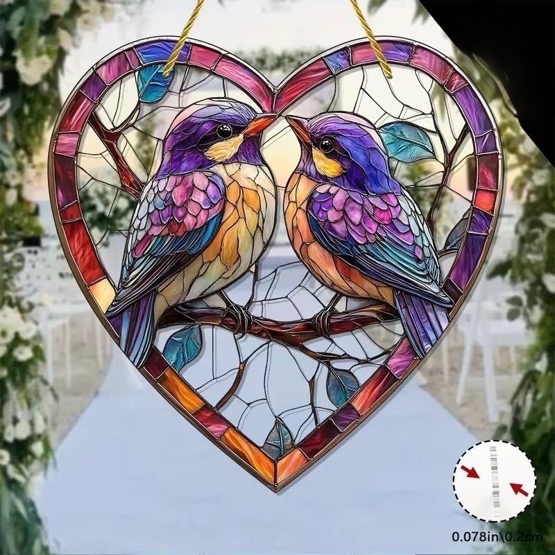 2D Flat Acrylic 2 BIRDS ON LIMB Suncatcher -7. 9" FREE SHIPPING