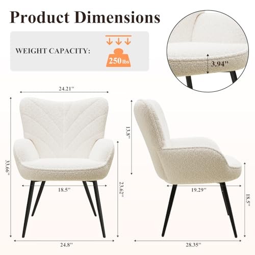 Mid-Century Modern Sherpa Accent Chair, Upholstered Armchair for set of 2 Beige