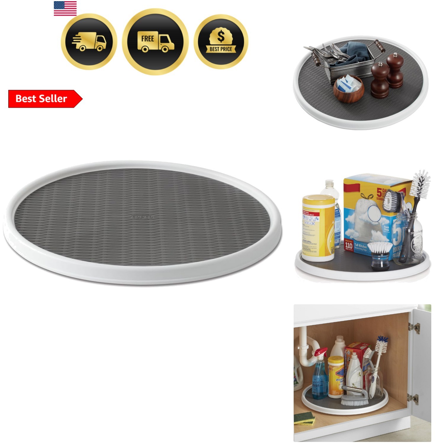 18-Inch Lazy Susan Turntable Organizer, Non-Skid Pantry or Cabinet Spinner fo...