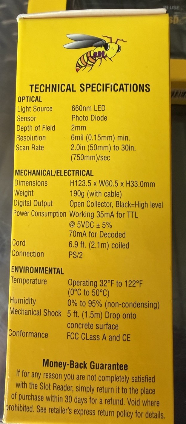 Wasp WSR-455 Barcode Slot Reader Decoded Scanner PS/2 Connectivity