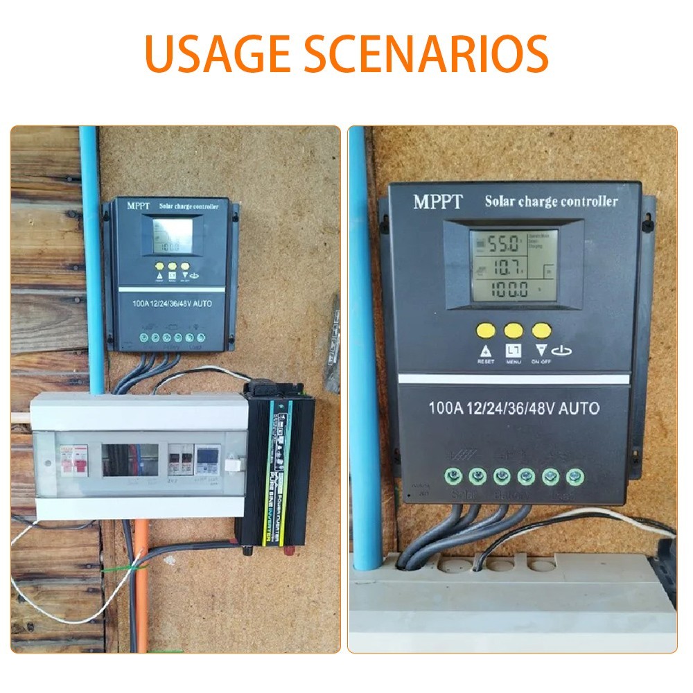 MPPT 12V/24V/36V/48V Solar Charge Controller Tools 100A LCD Dual USB