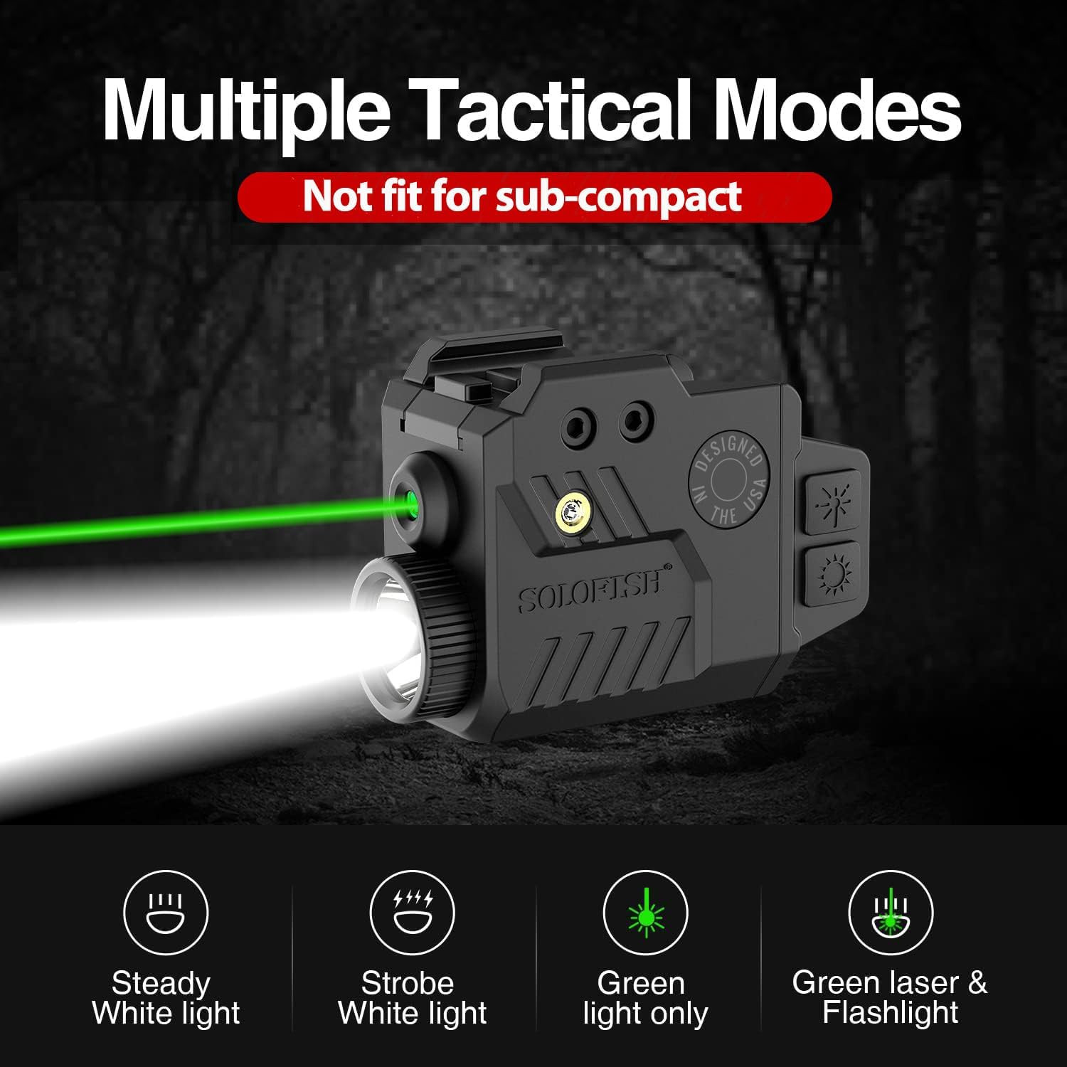 Solofish 800 Lumens Pistol Light Laser Combo, Strobe Function for Green/Red/Blue