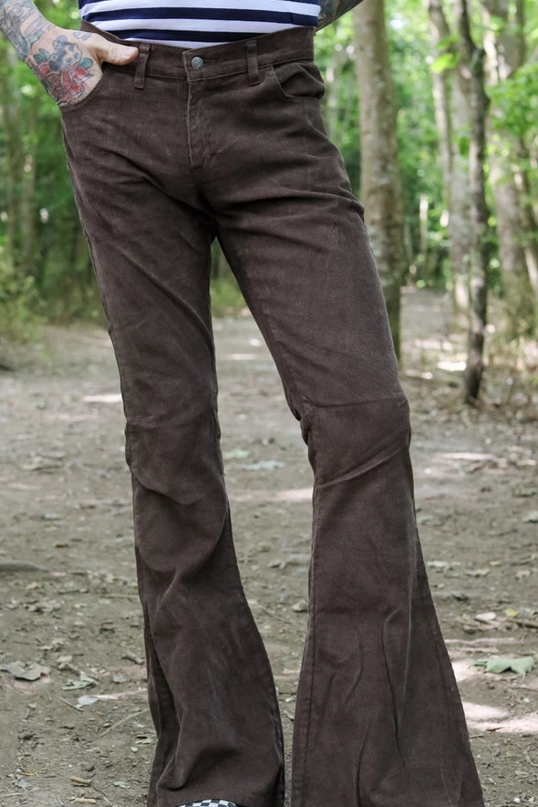 RUN & FLY BELLBOTTOM CORDUROY FLARED BROWN CORDS RETRO VINTAGE 60'S 70'S STYLE
