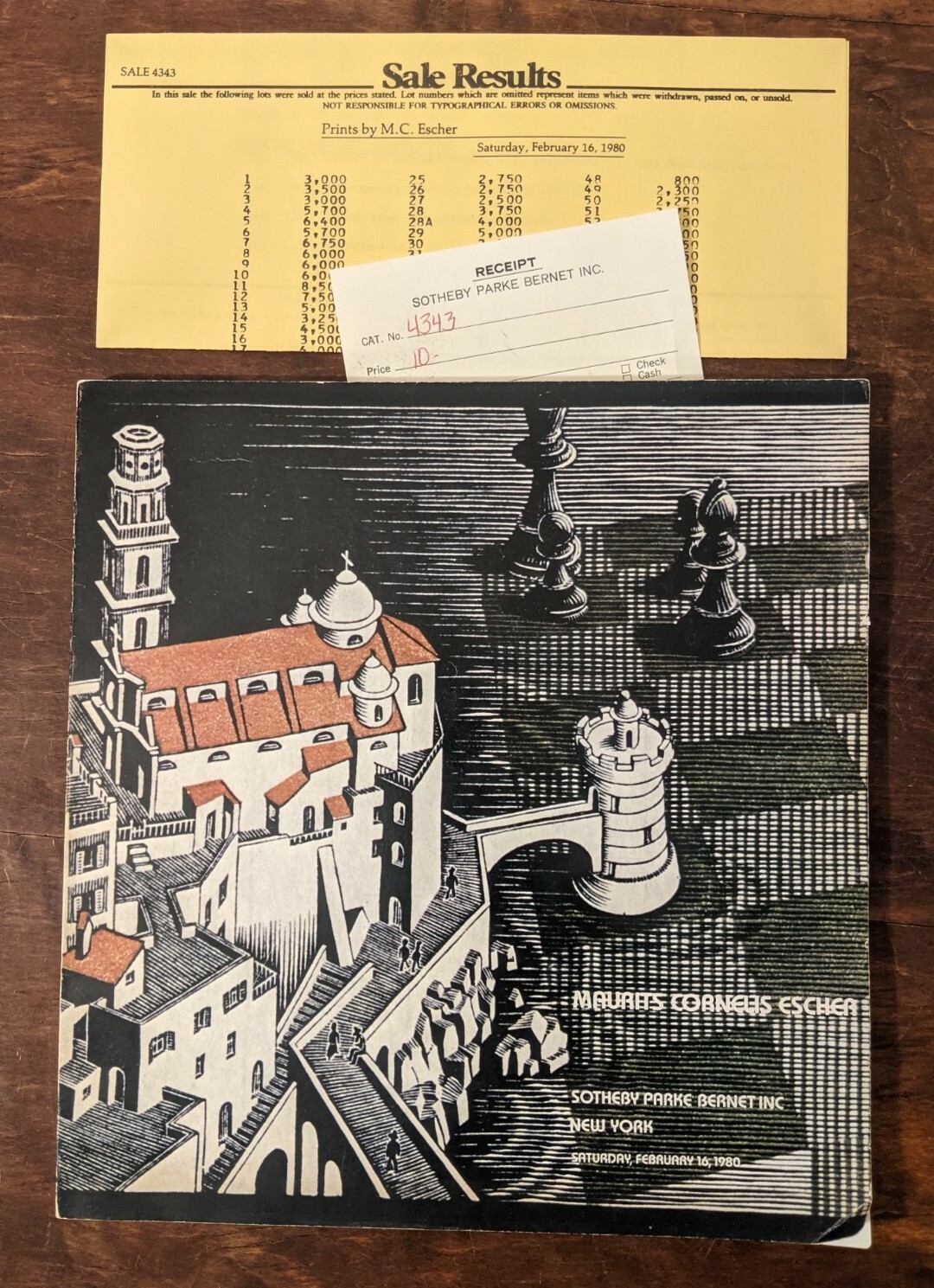 Maurits Cornelis ESCHER Sotheby New York FEBRUARY 1980 + Sale Result Sheet