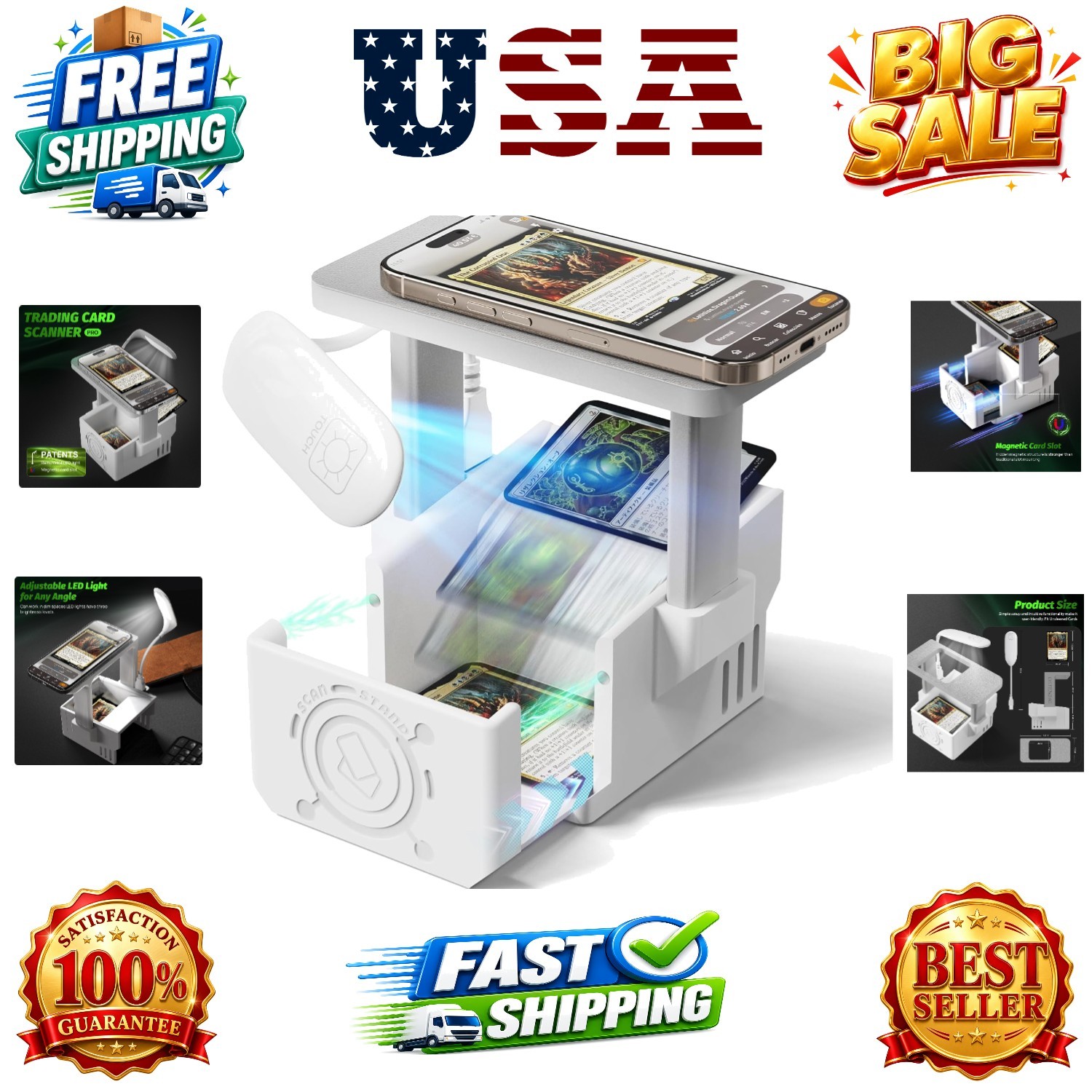 Card Scanner Pro for Trading Cards – MTG & TCG Card Scanner Stand with LED Li...