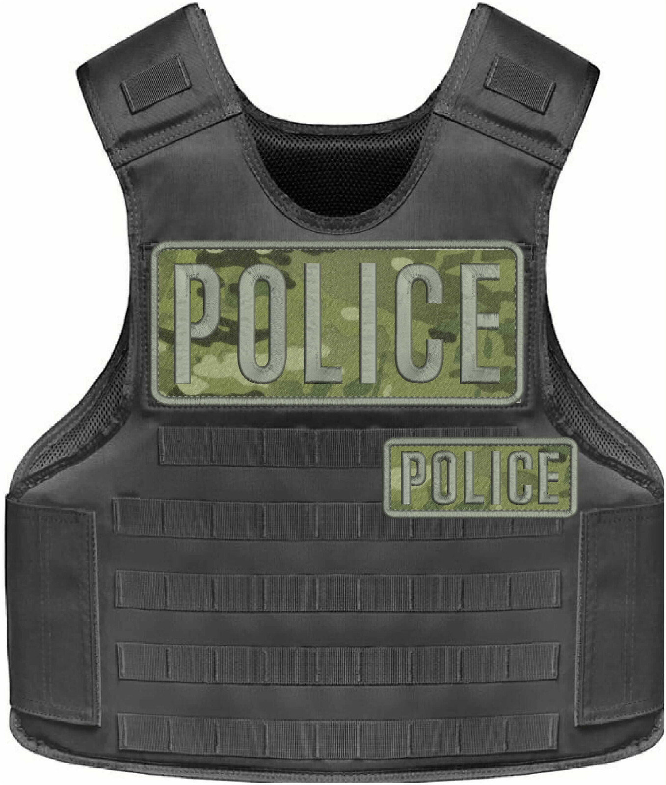 POLICE 2 EMBROIDERY PATCH 4X10 AND 2X5 HOOK ON BACK GRAY ON MULTICAM