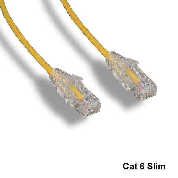 Kentek Yellow 7ft Slim Cat6 UTP Ethernet Patch Cord OD 3.6MM 28AWG Clear Boot