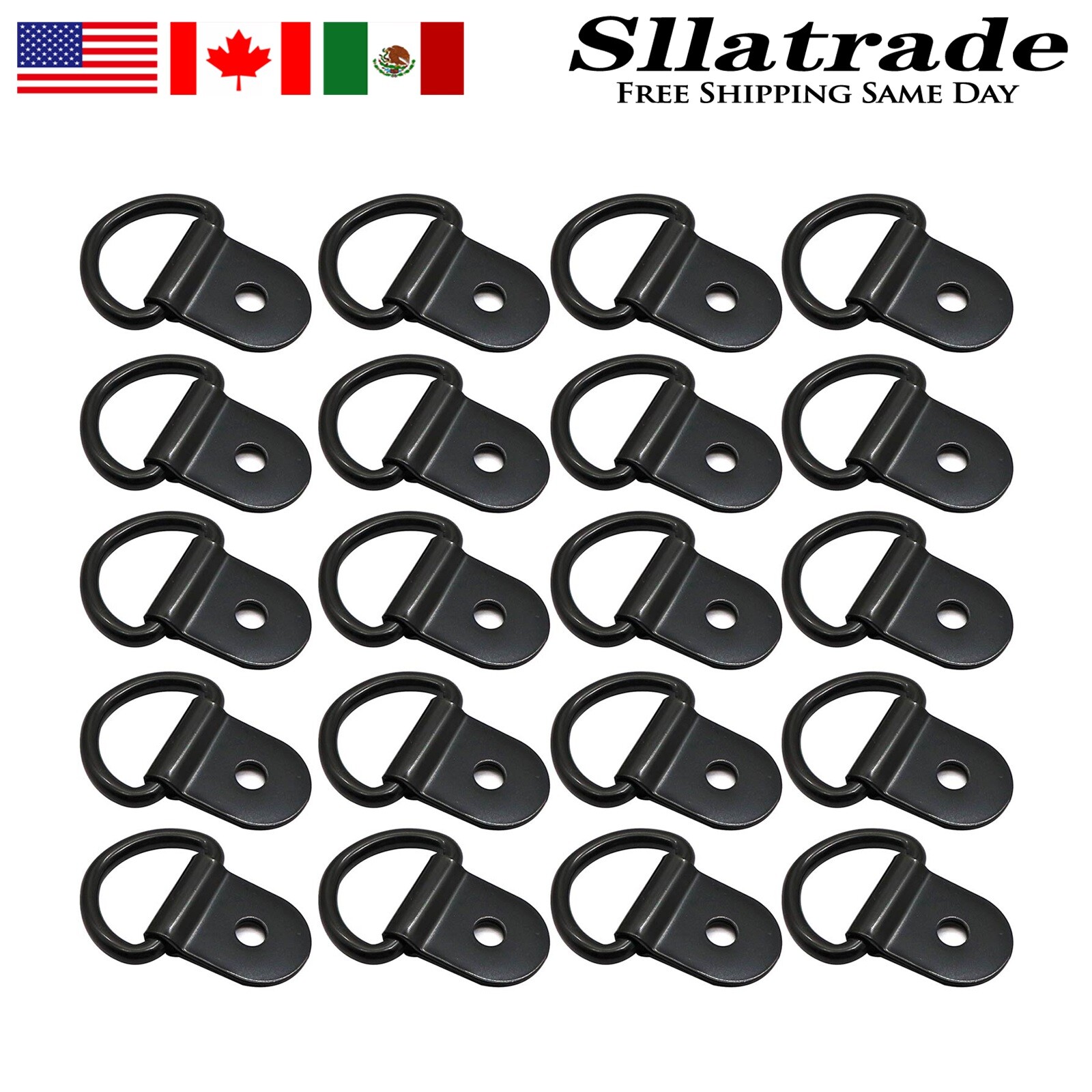 20pcs Black D Shape Tie Down Anchors Ring for Car Truck Trailers RV Boats Power