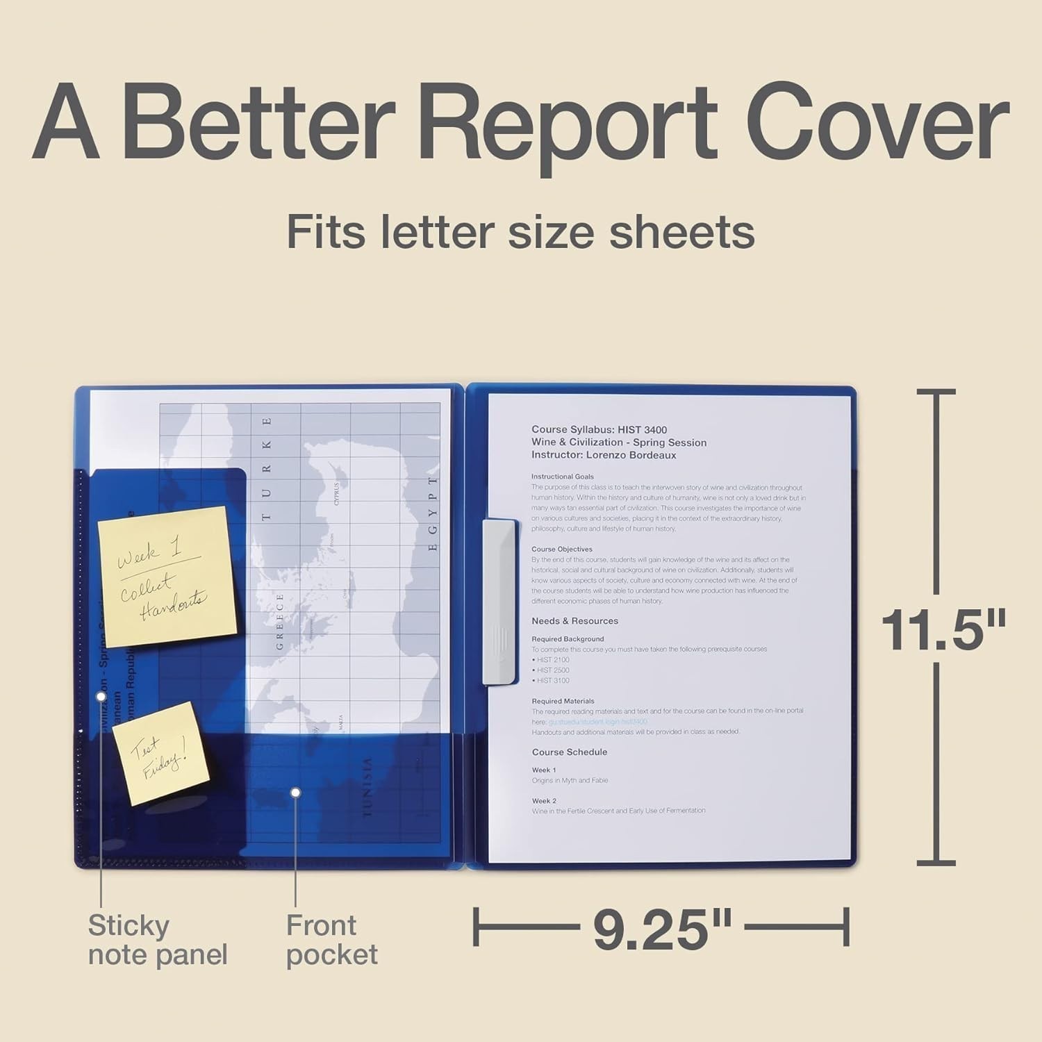 Report Cover 3 Pack Swing Clip 2 Pockets Panel Sticky Note Reminders Assorted