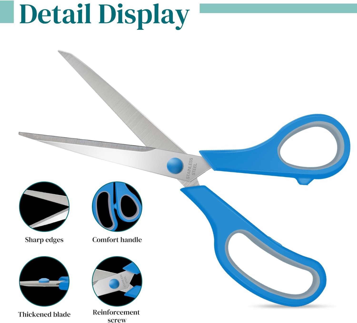 3 Packs 8" Sewing Craft Scissors Bulk,Multipurpose Heavy Duty Sharp Paper