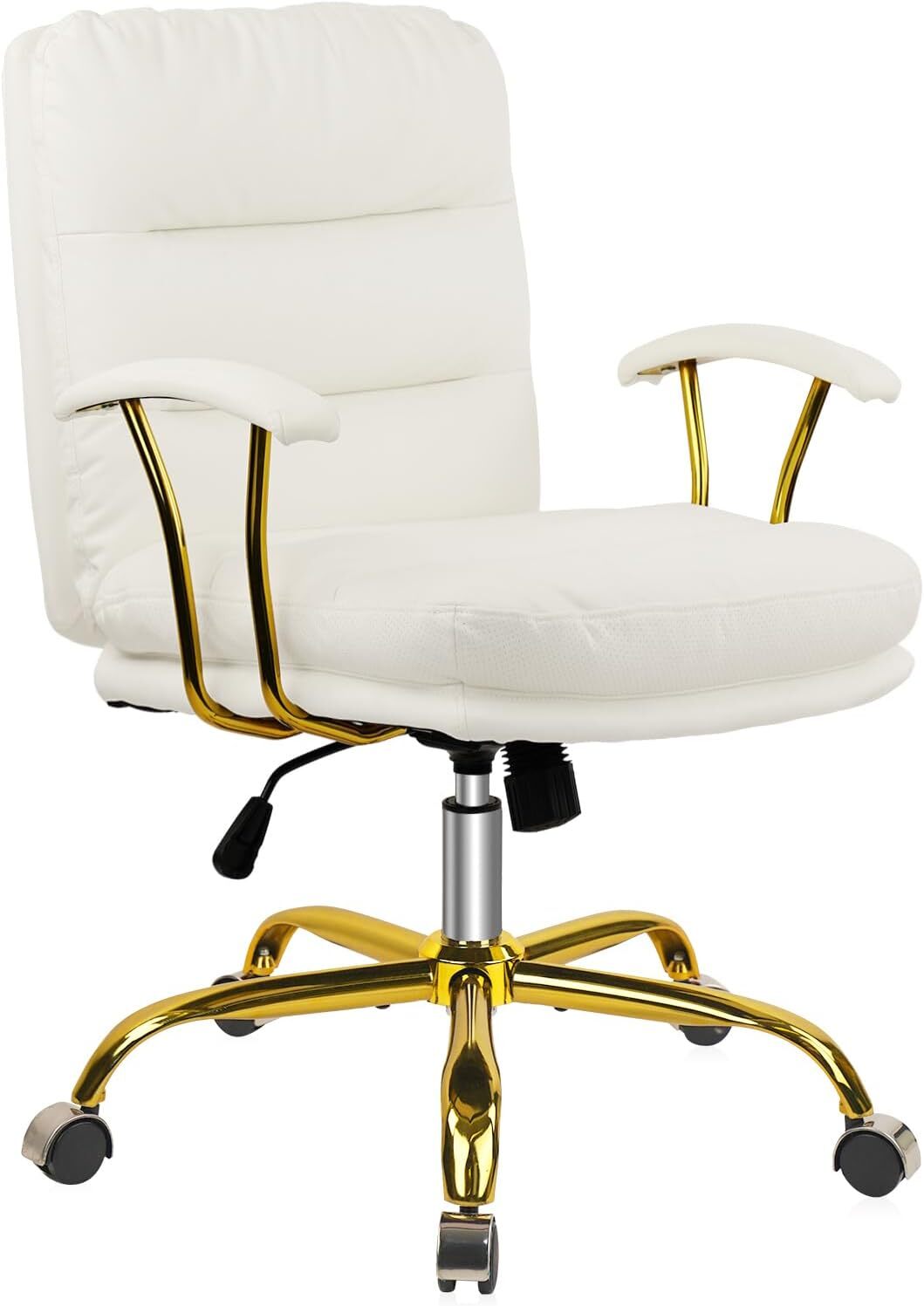 Office Desk Chair with Wheels and Arms, Faux Leather Computer Chair for Bedroom