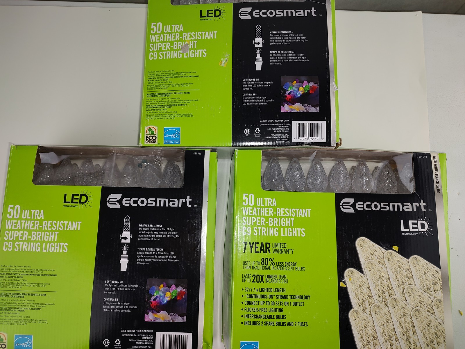 Eco-Smart 50-Count Ultra Weather-Resistant Super-Bright Clear C9 Lights Lot of 3