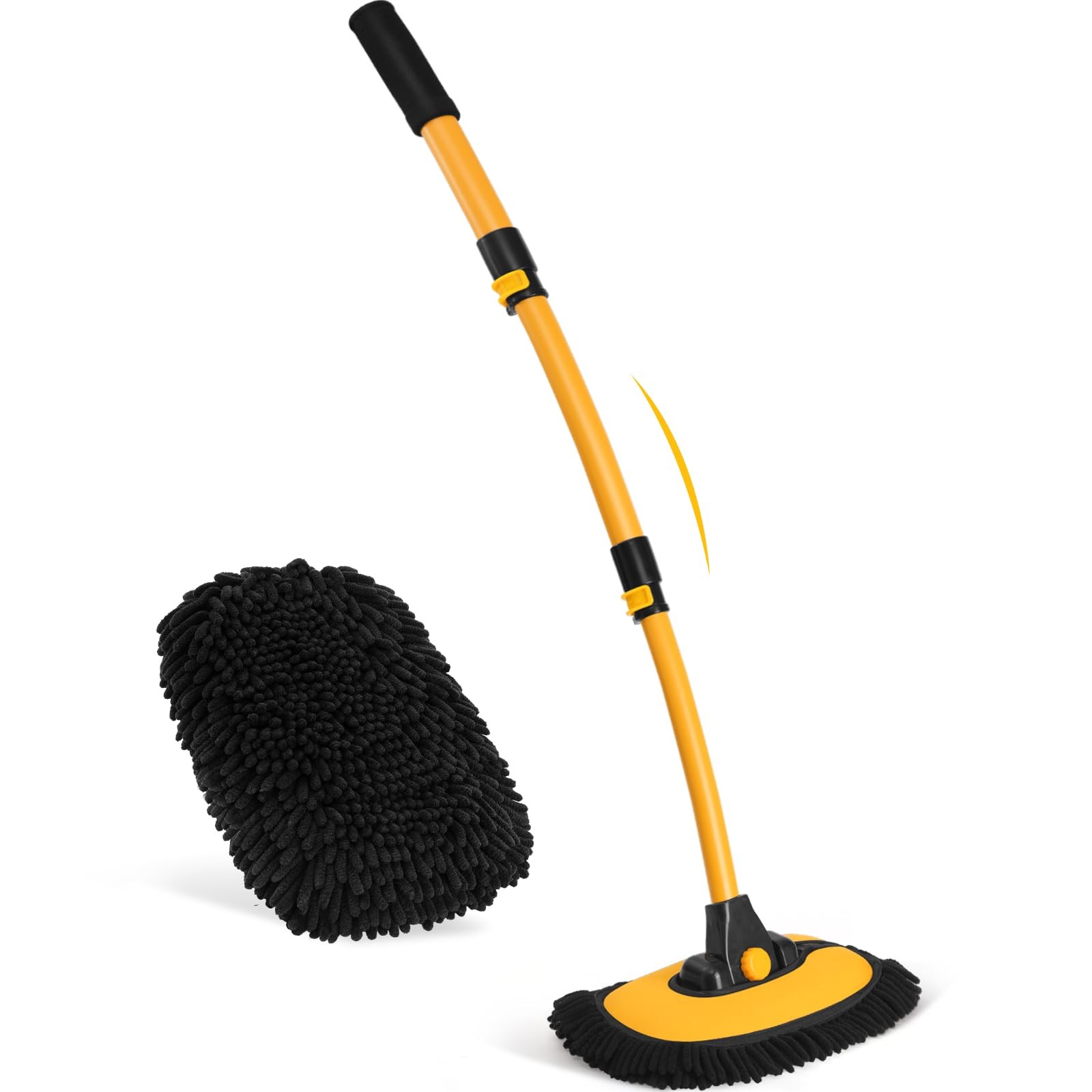 15°Curved Car Wash Brush with Long Handle, 43" Car Cleaning Brush with Extens...