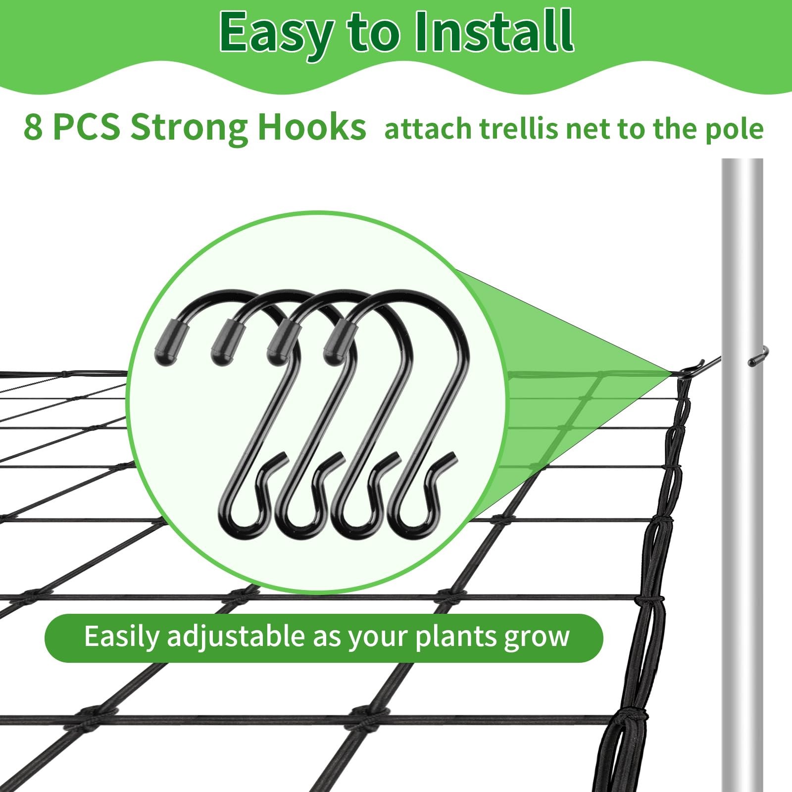 Trellis Netting, 2 Pack Scrog Nets with 8 Hooks, 4x4 Net 4×4ft-2pcs