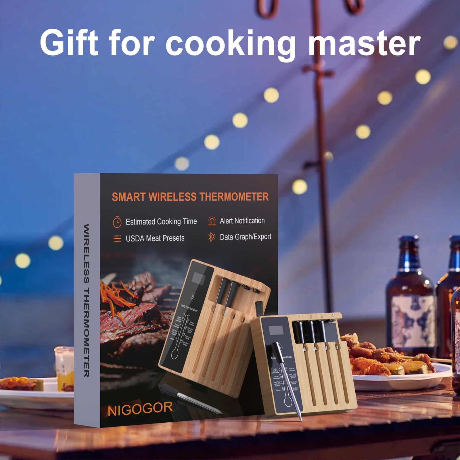Smart Wireless Meat Thermometer 4 Probes, Bluetooth Food Thermometer, Remote ...