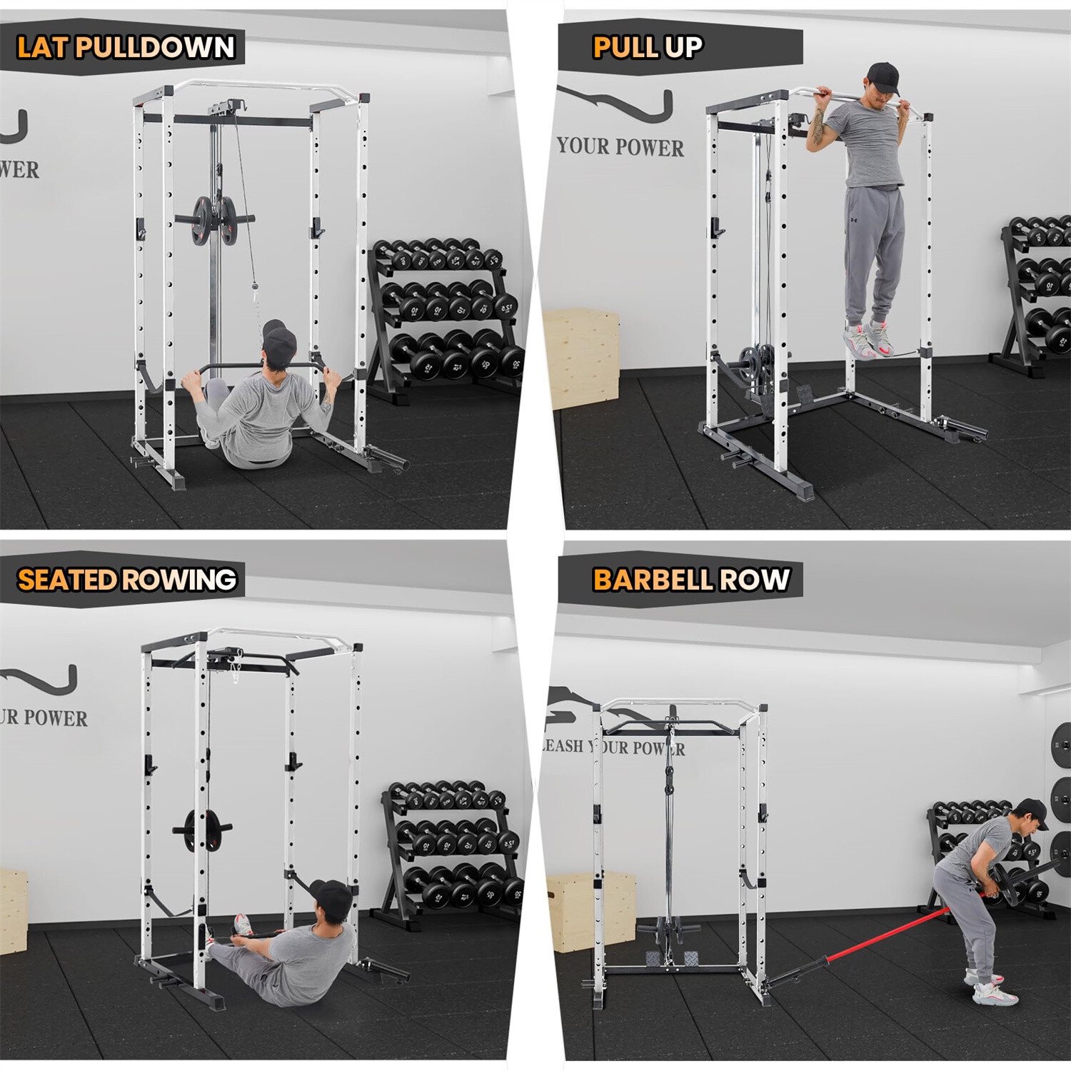 ✅Power Cage Multi-Functional Power Rack with Cable Pulley System and J-Hooks